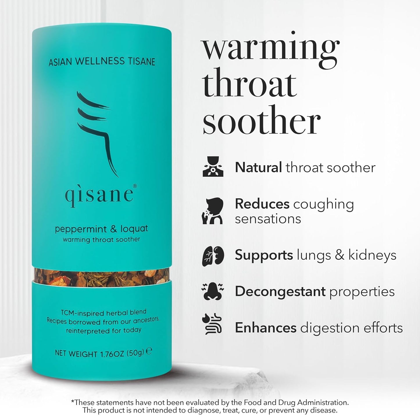 qìsane Organic Peppermint Tea Bags with Loquat Leaves - Whole Organic Peppermint Leaves, Loquat, Ginger & Balloon Flower Roots - Herbal Tea for Cough Support & Easy Breathing - 10 sachets (~30 cups)