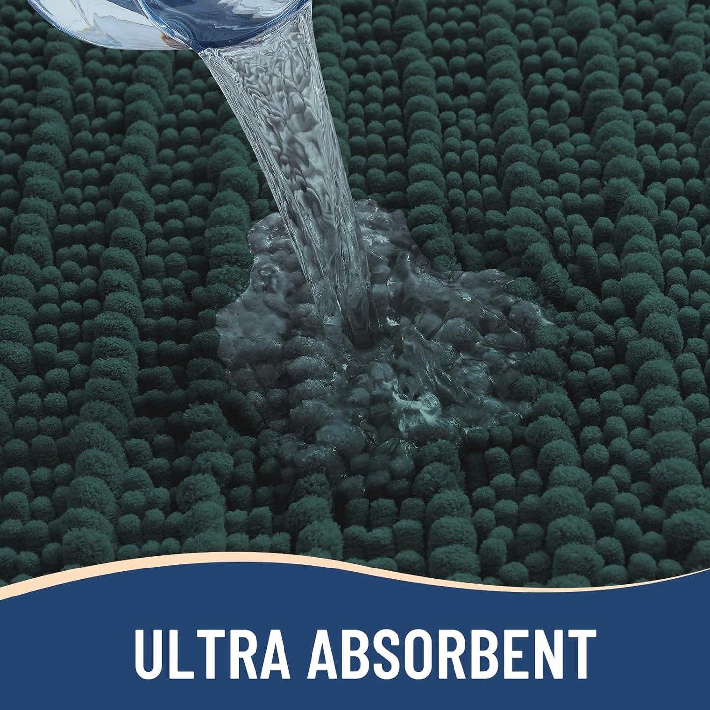 Arotive Luxury Chenille Bathroom Rug Mat, Extra Soft Thick Absorbent Shaggy Bath Rugs, Non-Slip Machine Wash Dry, Plush Bath Mats for Bathroom, Shower and Tub, 47x32, Dark Green