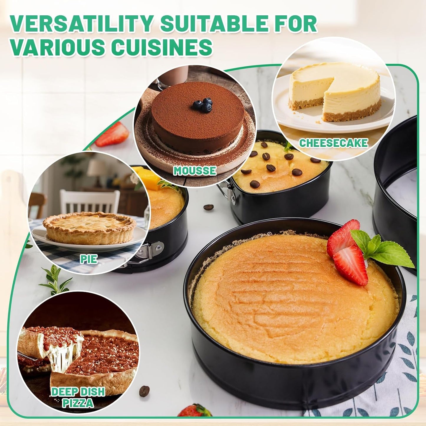 Springform Cake Pan Set,Non-Stick Springform Pans Set of 3 (4, 7, 9 inches),Leak-Proof Round Cake Pans with Removable Bottom for Baking Cake Pie Pizza and Quiches (Black3)