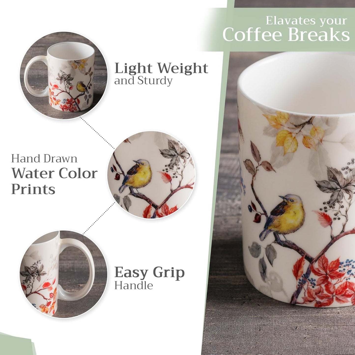 Maison d' Hermine Coffee Mug with Handles Fine Bone China Mugs Pack of Two Tea Cups for Hot Beverages Cappuccino Latte Home Restaurant Office Perfect for Gift (Equinoxe - Beige, 12 Ounce)