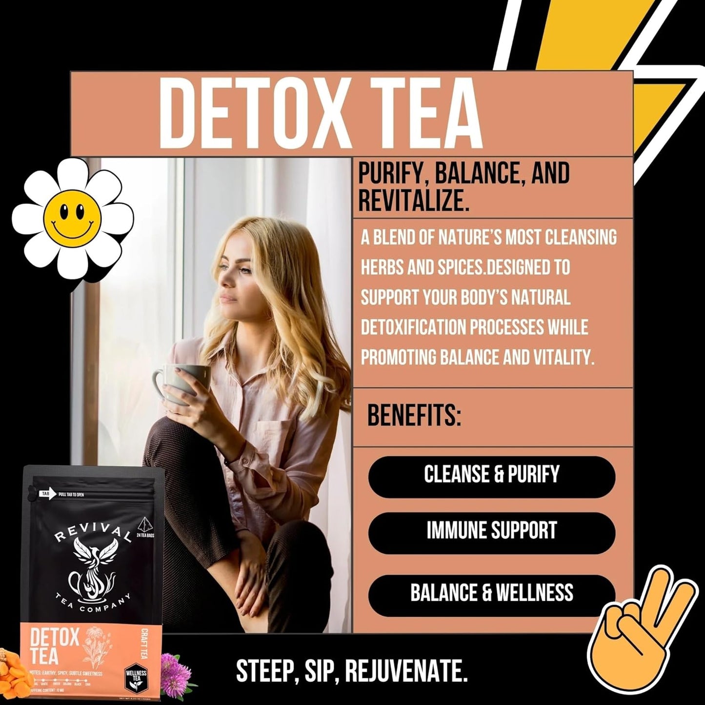 Revival Tea Company Herbal Tea - Hand Blended Craft Bold Flavor | Loose Leaf or Tea Bags | Organic and Caffeine Free (Tea Bags, Detox Tea)