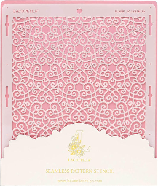 Cake Baking Stencil - Seamless Delicate Pattern for Decorating Tall Double Barrel Cake to Use with Buttercream, Royal Icing, Ganache, Paint, Airbrush (FLAIRE)