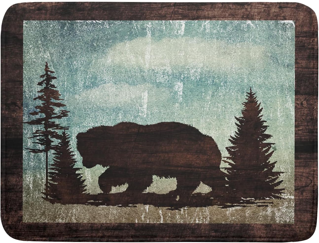 Retro Brown Bear Forest Cabin Dish Drying Mat Countertop 18x24 Fall Blue Sky Cloud Cartoon Wild Animal Bushes Drainer Mat Pine Tree Grass Dishes Pad Rustic Floral Dish Drainer Rack Winter Wildlife