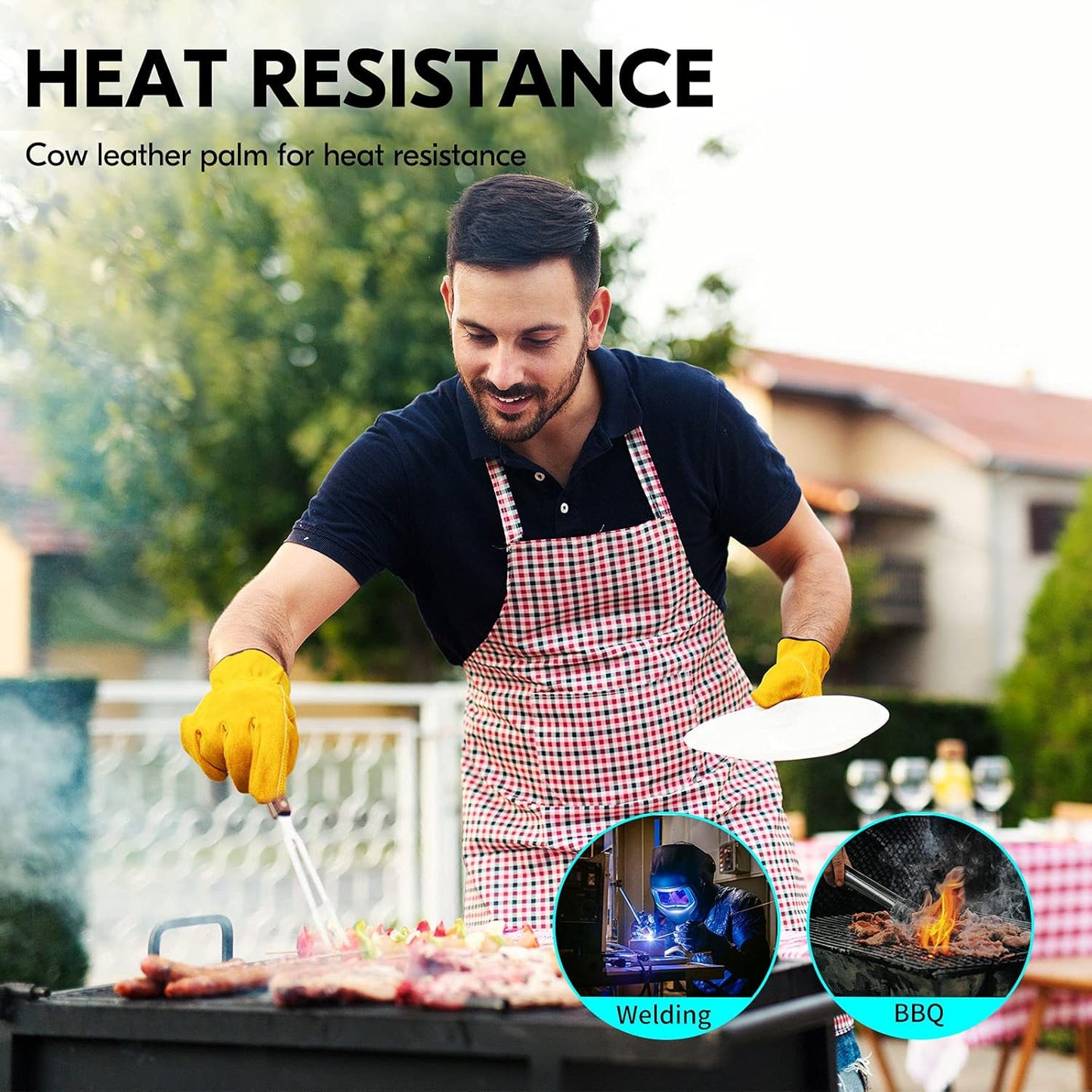 Vgo... 1-Pairs Unlined Cowhide Split Leather Work and Driver Gloves, for Heavy Duty, Truck Driving, Warehouse, Gardening, Farm (Size L, Gold, CB9501)