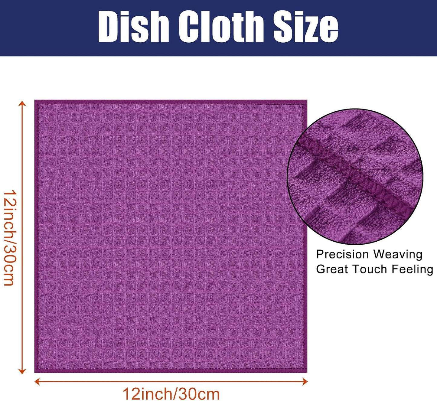 Homaxy Microfiber Waffle Weave Kitchen Dish Cloths, 12 x 12 Inch Ultra Absorbent and Solid Color Dish Towels for Kitchen Fast Drying Dishcloth for Washing Dishes, 8 Pack, Purple