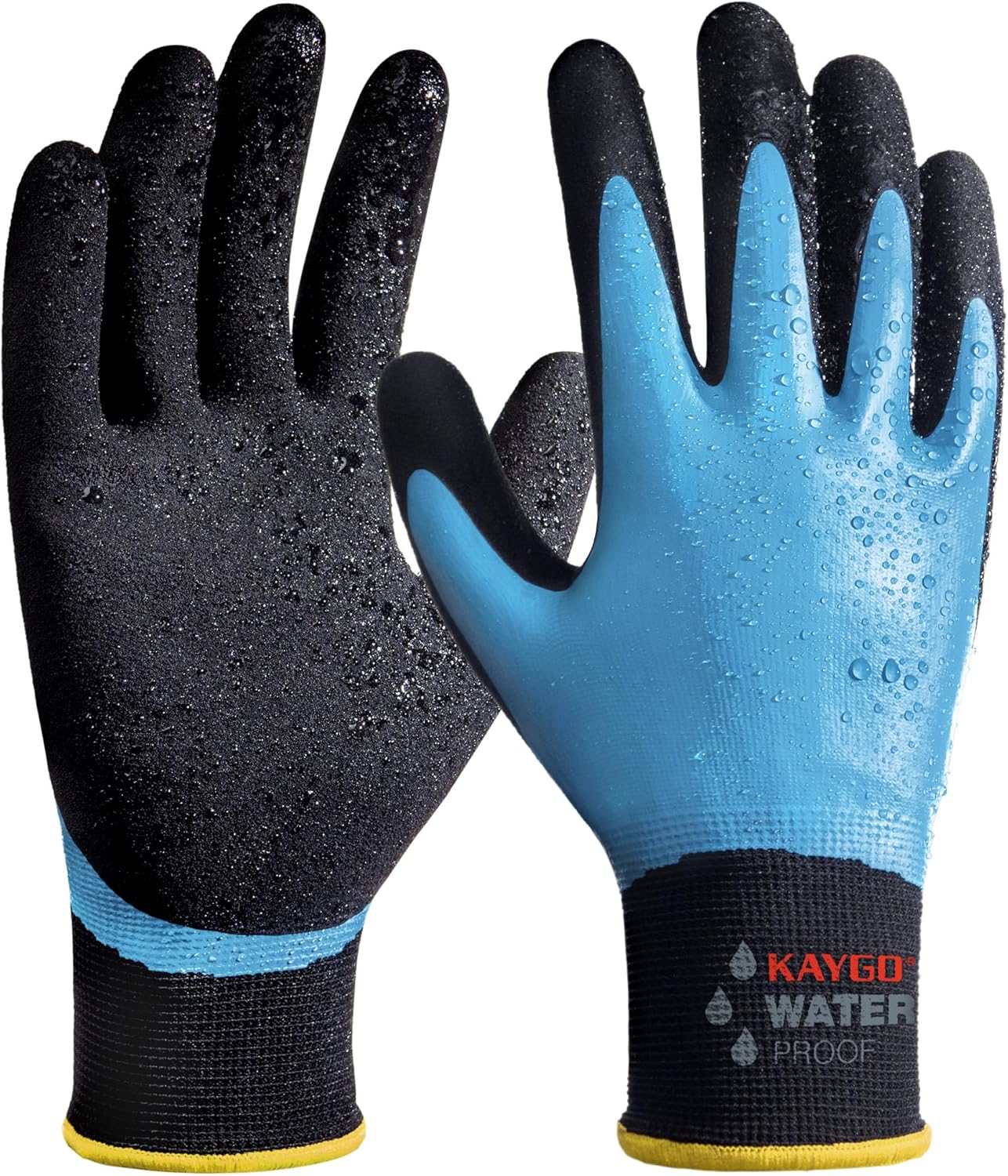 KAYGO Waterproof Work Gloves for Men and Women, Rubber Coated Non-slip Working Gloves for Garden, Outdoor Construction,KG150 （Sky Blue,L）