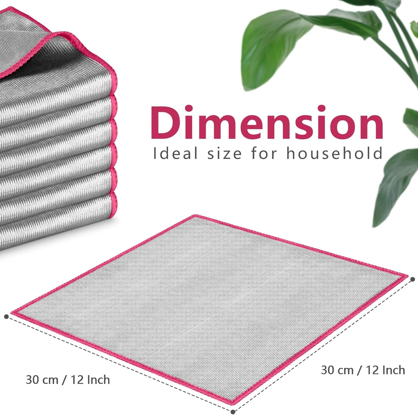 Airlab Glass Polishing Cloth Streak Free Miracle Microfiber Cleaning Cloth Lint Free Cleaning Rags for Glasses Kitchen Dish Mirrors Easy Clean, Pack of 6, 12" x 12", Sliver-Pink