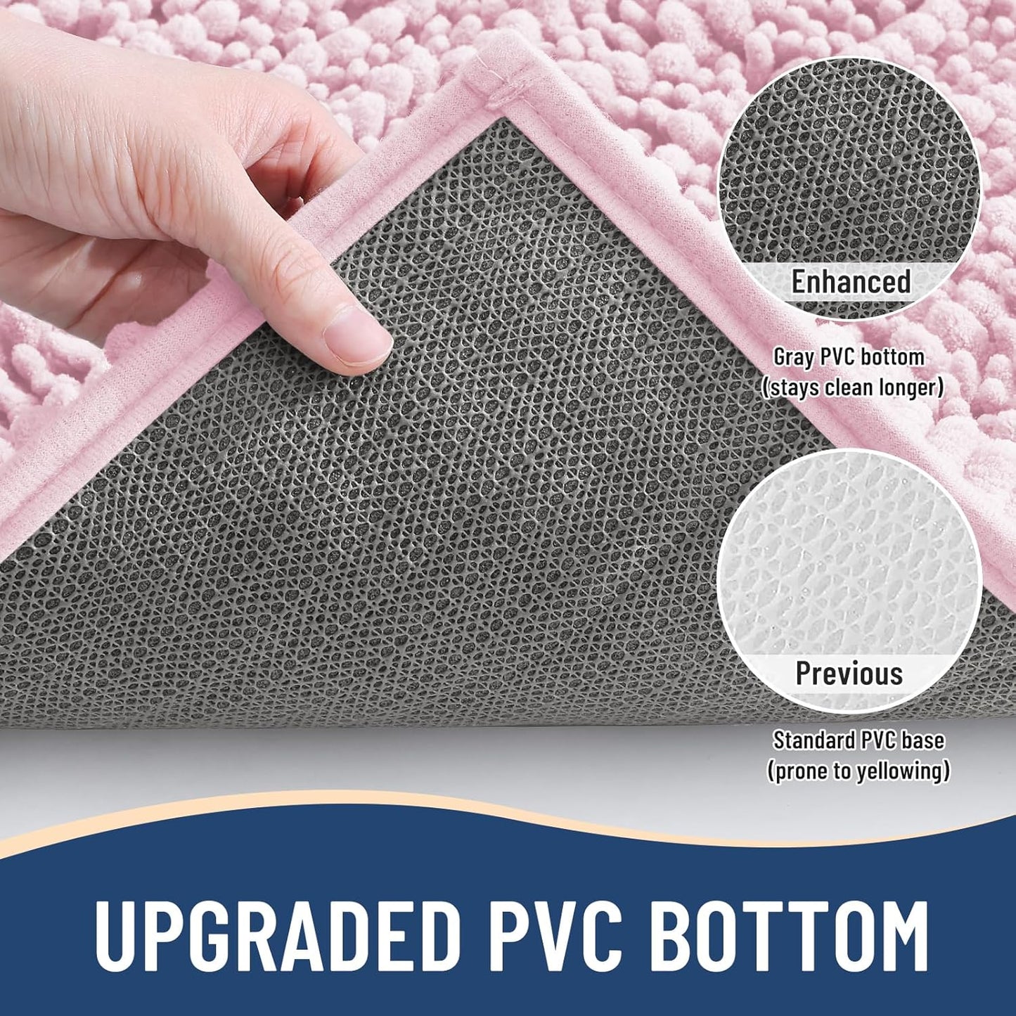 Arotive Luxury Chenille Bathroom Rug Mat, Extra Soft Thick Absorbent Shaggy Bath Rugs, Non-Slip Machine Wash Dry, Plush Bath Mats for Bathroom, Shower and Tub, 30x17, Pink