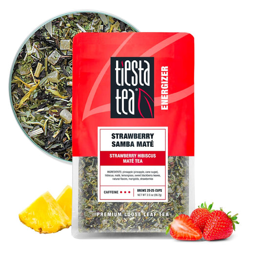 Tiesta Tea - Strawberry Samba Mate, Loose Leaf, Strawberry Hibiscus Mate Tea, High Caffeinated Fruit Blend, Make Hot or Iced Up to 25 Cups, 2 oz Resealable Pouch