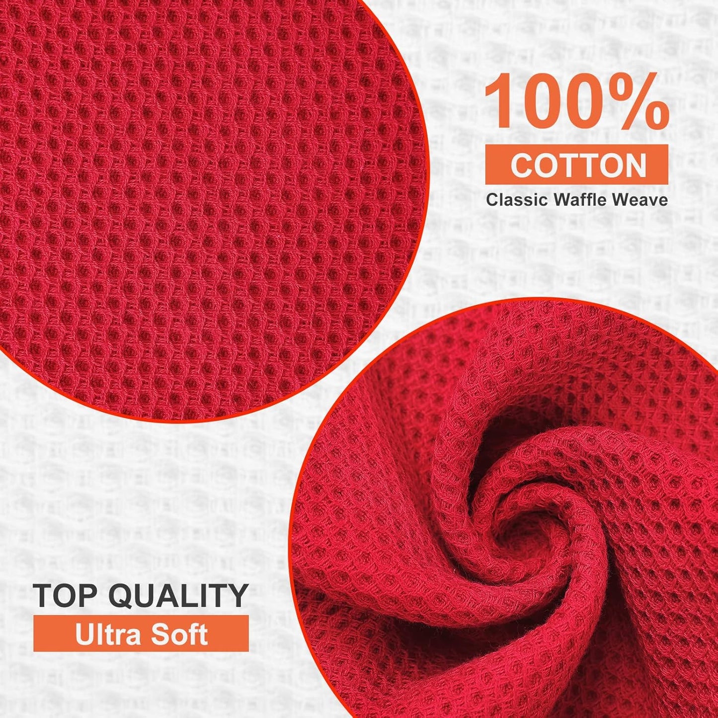 Kitinjoy 100% Cotton Kitchen Dish Cloths, 6 Pack Waffle Weave Ultra Soft Absorbent Dish Towels for Drying Dishes Quick Drying Kitchen Towels Dish Rags, 12 X 12 Inches, Red