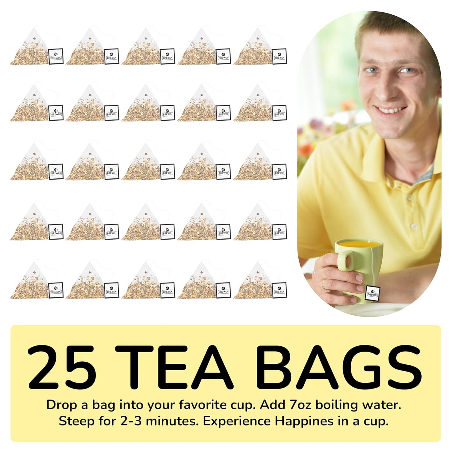 BREWIX, Dandelion Root Detox Tea (25 Pyramid Tea Bags) Caffeine-Free Herbal Blend with Ginger, Tulsi & Turmeric | Supports Liver Health & Gentle Cleanse | Natural & Refreshing | Direct from Source