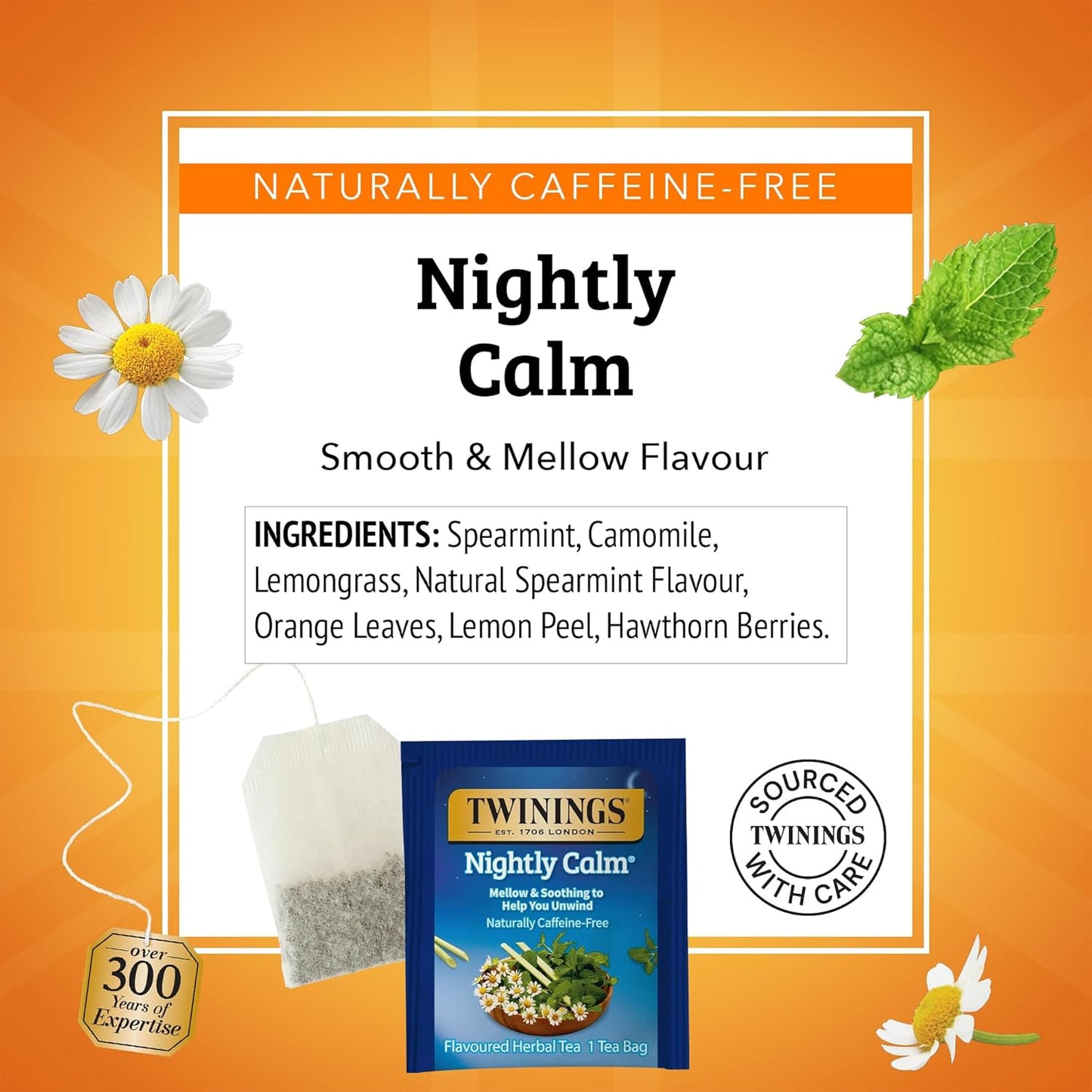 Twinings Nightly Calm Herbal Tea Individually Wrapped Bags, 20 Count (Pack of 6), Spearmint & Lemongrass, Naturally Caffeine-Free, Enjoy Hot or Iced, 120 Teabags