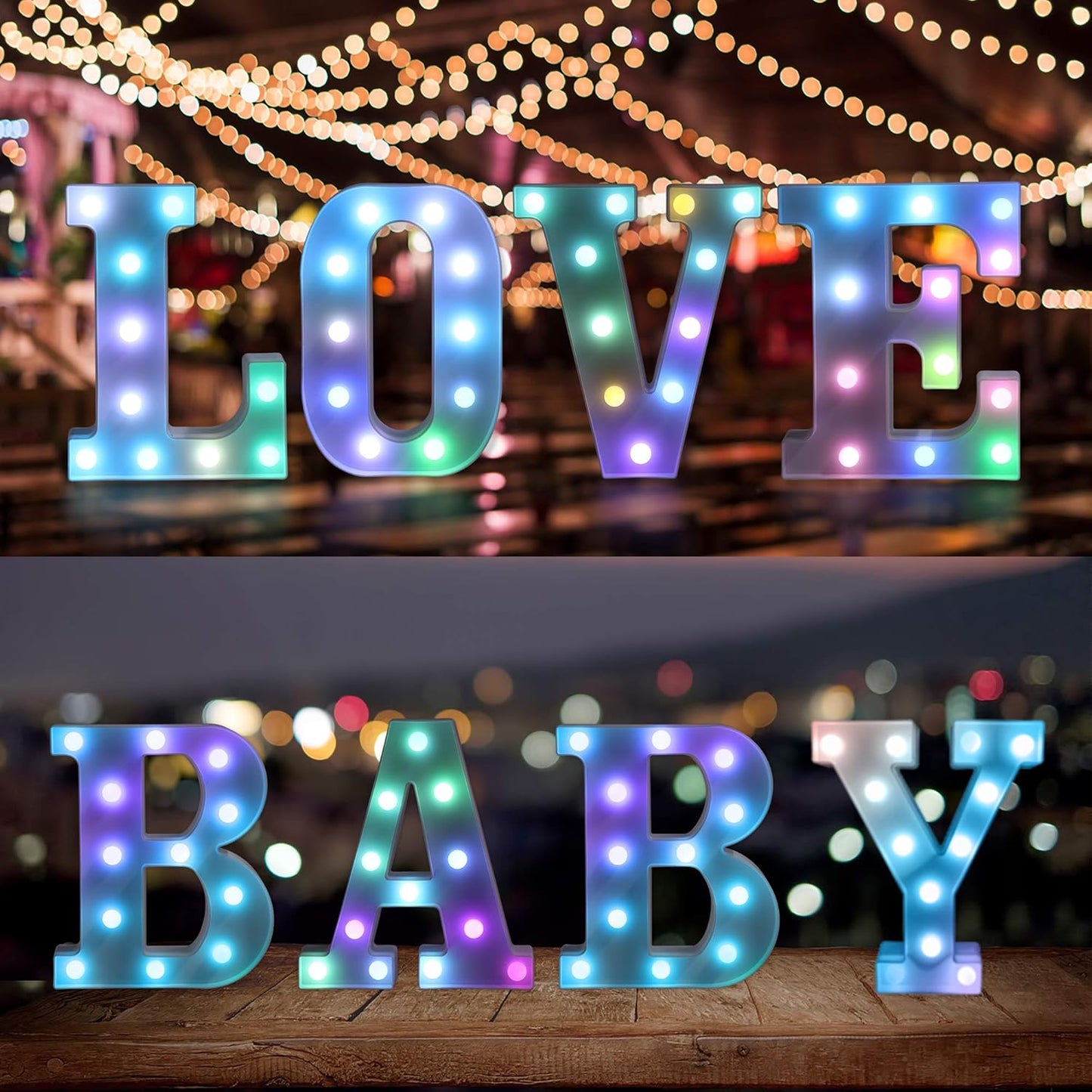 Foaky Colorful LED Letter Lights with Remote,Marquee Light Up Letters Sign for Night Light Wedding/Birthday Party Battery Powered Christmas Lamp Home Bar Decoration(S)