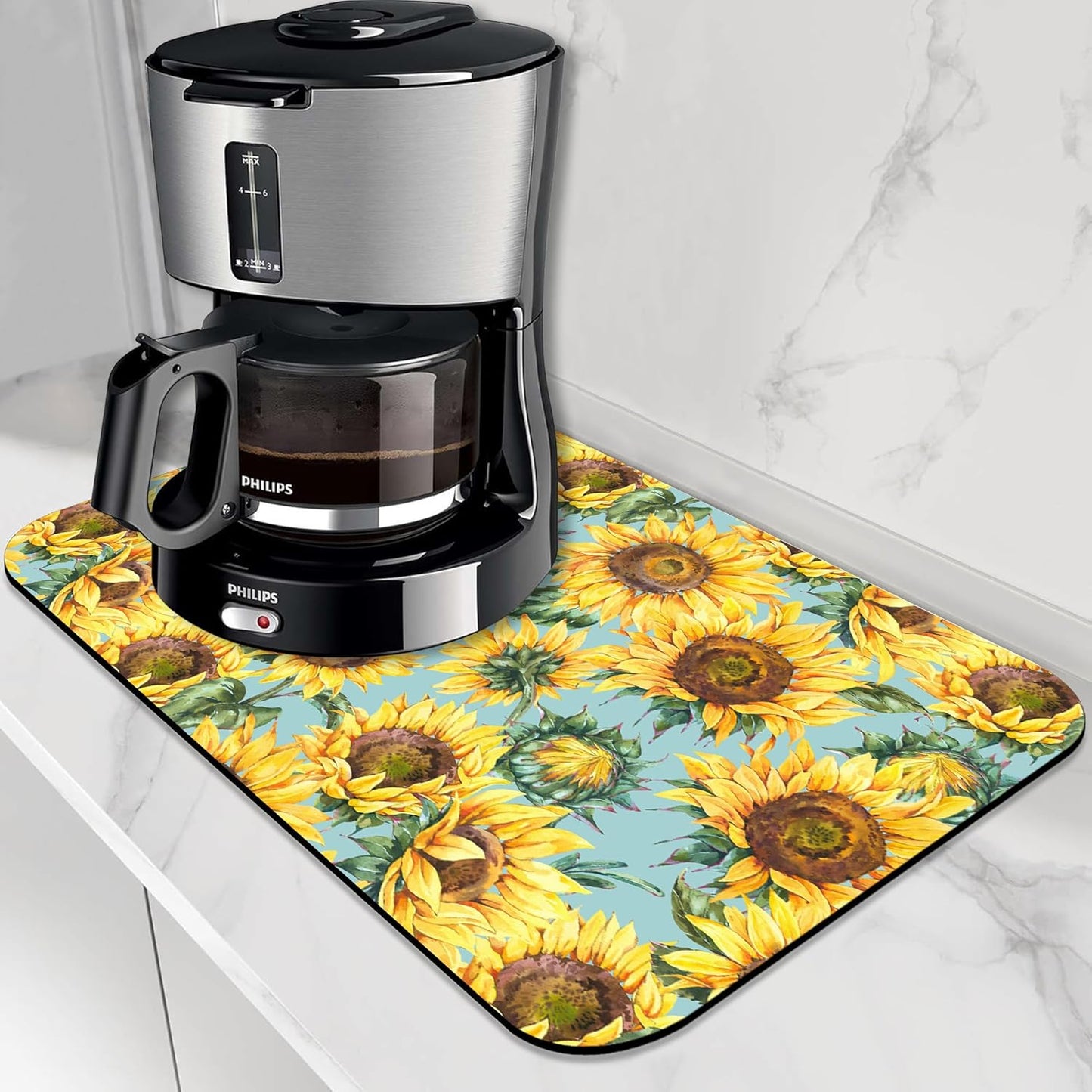 Dish Drying Mat Watercolor Rustic Sunflower Dish Drying Pad,16"X24" Bsorbent Coffee Mat for Sink Dishes or Under Rack Kitchen Counter Accessories Absorbent Hide Stain Rubber Backed Drying Mat