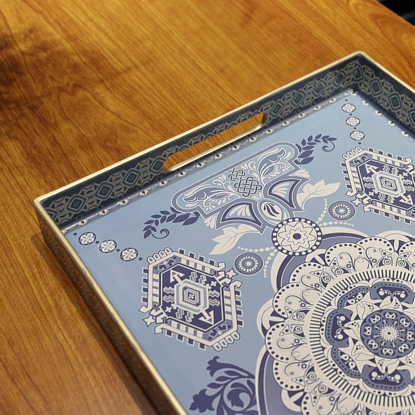 Rectangle Plastic Serving Tray with Handles, Elegant Decorative Tray for Coffee Table, Ottoman, Living Room, Kitchen, Outdoor Use. 12"*16"*1.6" B