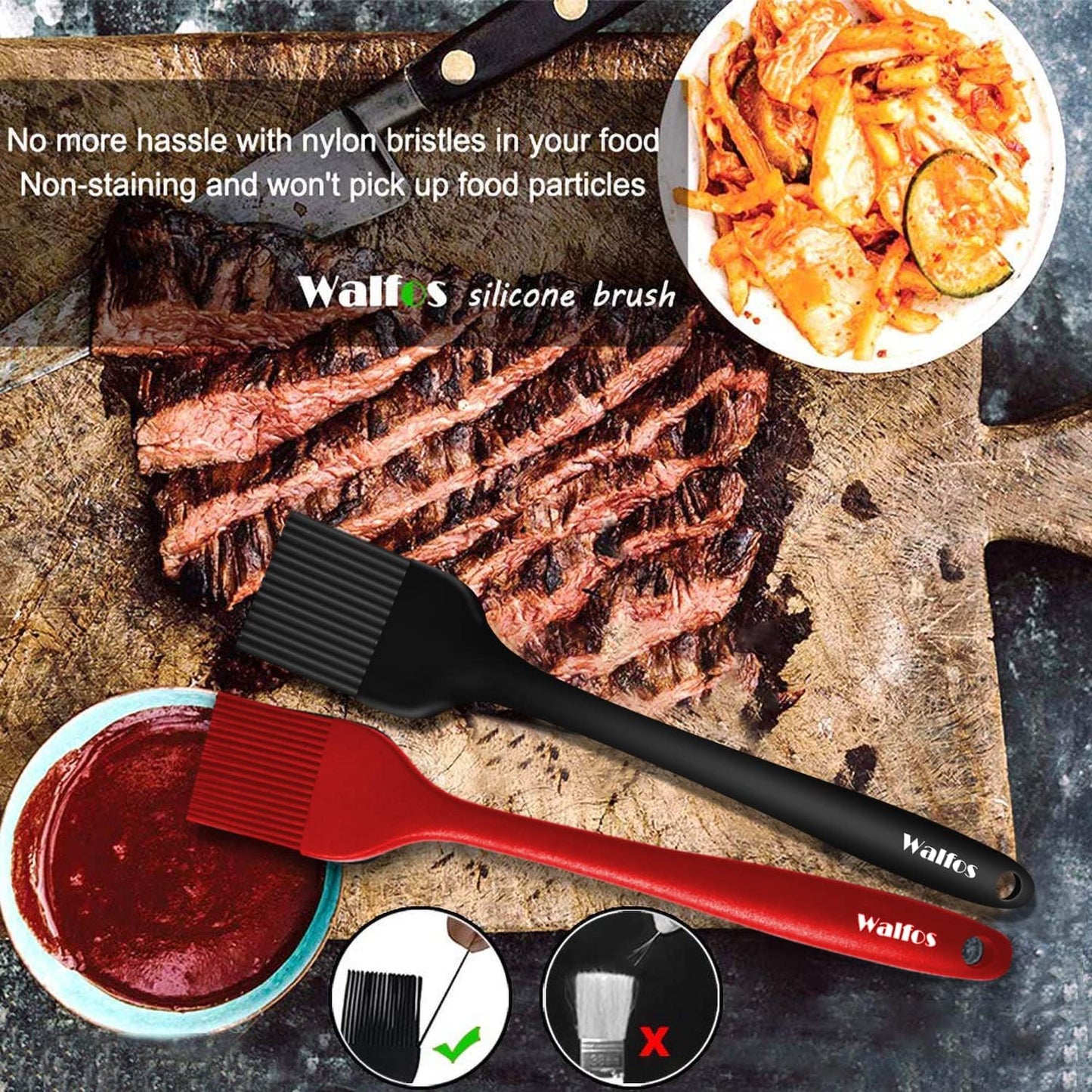 Walfos Silicone Basting Pastry Brush, Heat Resistant Small Basting Brush Set, Strong Steel Core and One-Pieces Design, Perfect for BBQ Kitchen Cooking, Desserts, BPA Free, 2 Pcs