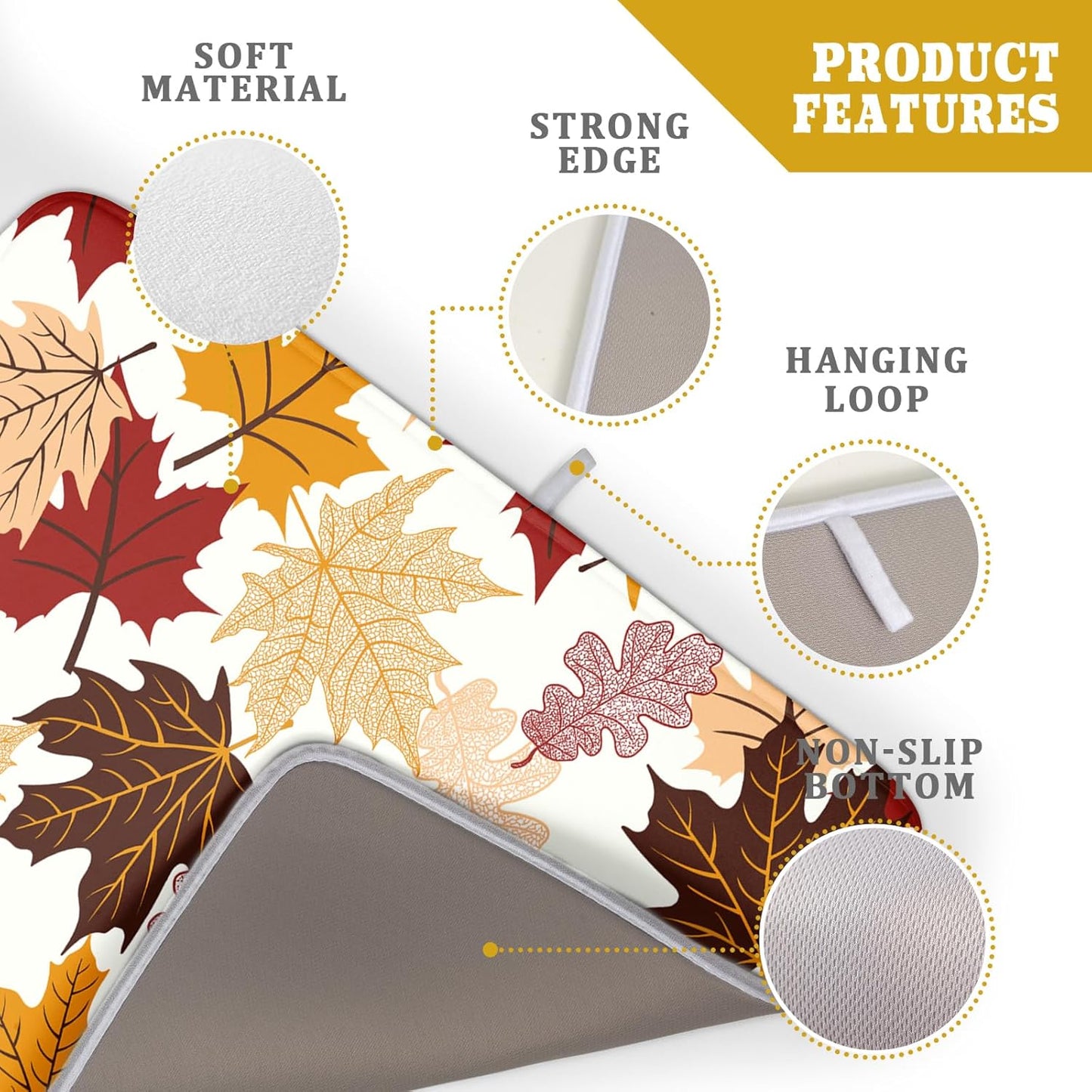 Giwawa Maple Leaf Dish Drying Mat Large 18x24 inches Fall Autumn Colorful Leaves Dish Drainer Mats Thanksgiving Decorative Fast Drying Reversible Absorbent Dish Drying Pad for Kitchen Countertop