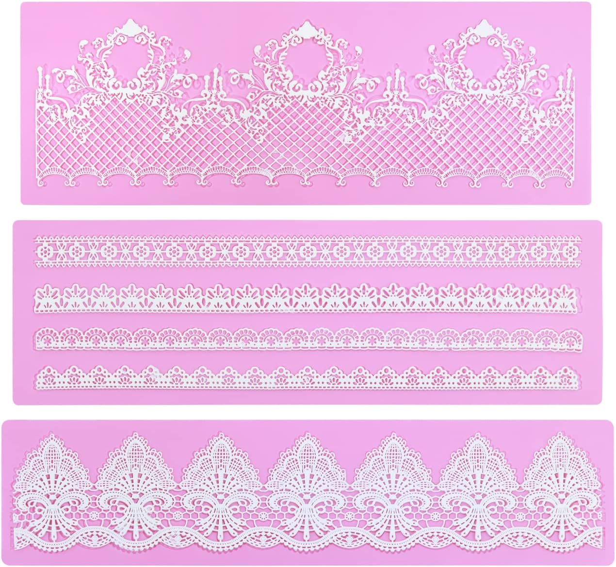 Silicone Molds for Cake Decorating - Embossing Lace Fondant Molds, Cake Flowers Lace Mats Set of 3