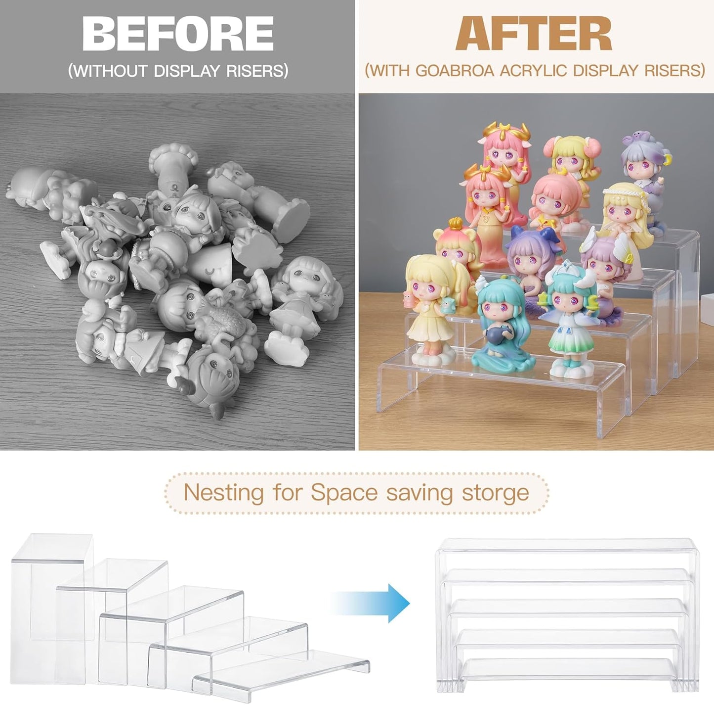 Goabroa Large Acrylic Display Risers, 2 Sets 10 Pcs Rectangular Clear Acrylic Display Stands for Funko Pop Figures, Cupcake Holder, Collection, Vendor Events