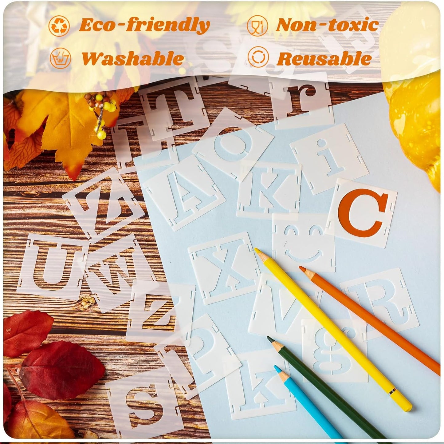 100 Pcs Stencils for Painting on Wood Reusable Stencil Crafts Drawing Templates Holiday Wall Paper for DIY Scrapbook Home 2 x 2 Inch(Alphabet Style)