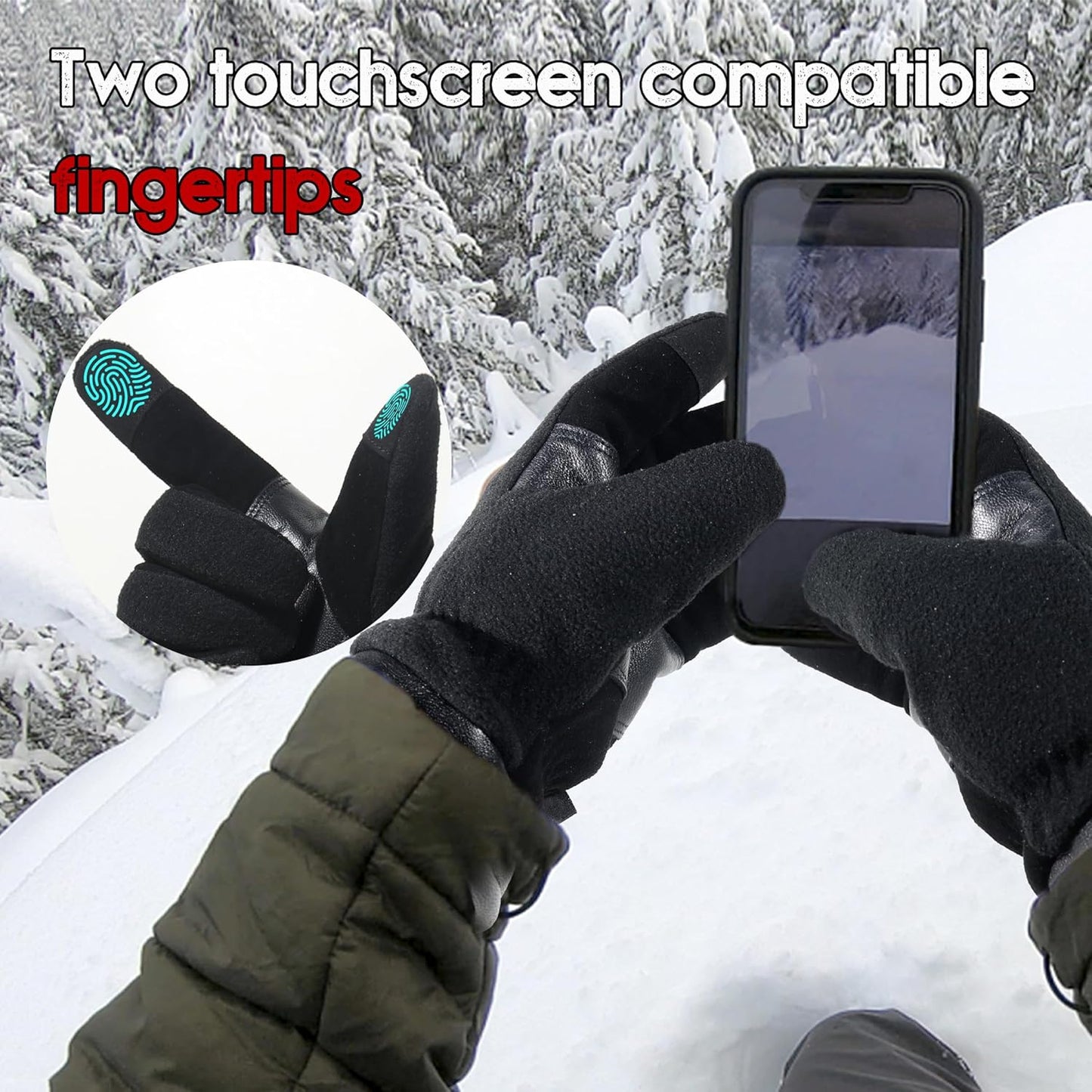 HANDLANDY Winter Gloves for Men Women, Thermal Gloves for Cold Weather Driving Cycling Ski Outdoor, Insulated Leather Work Gloves (Medium, Black)