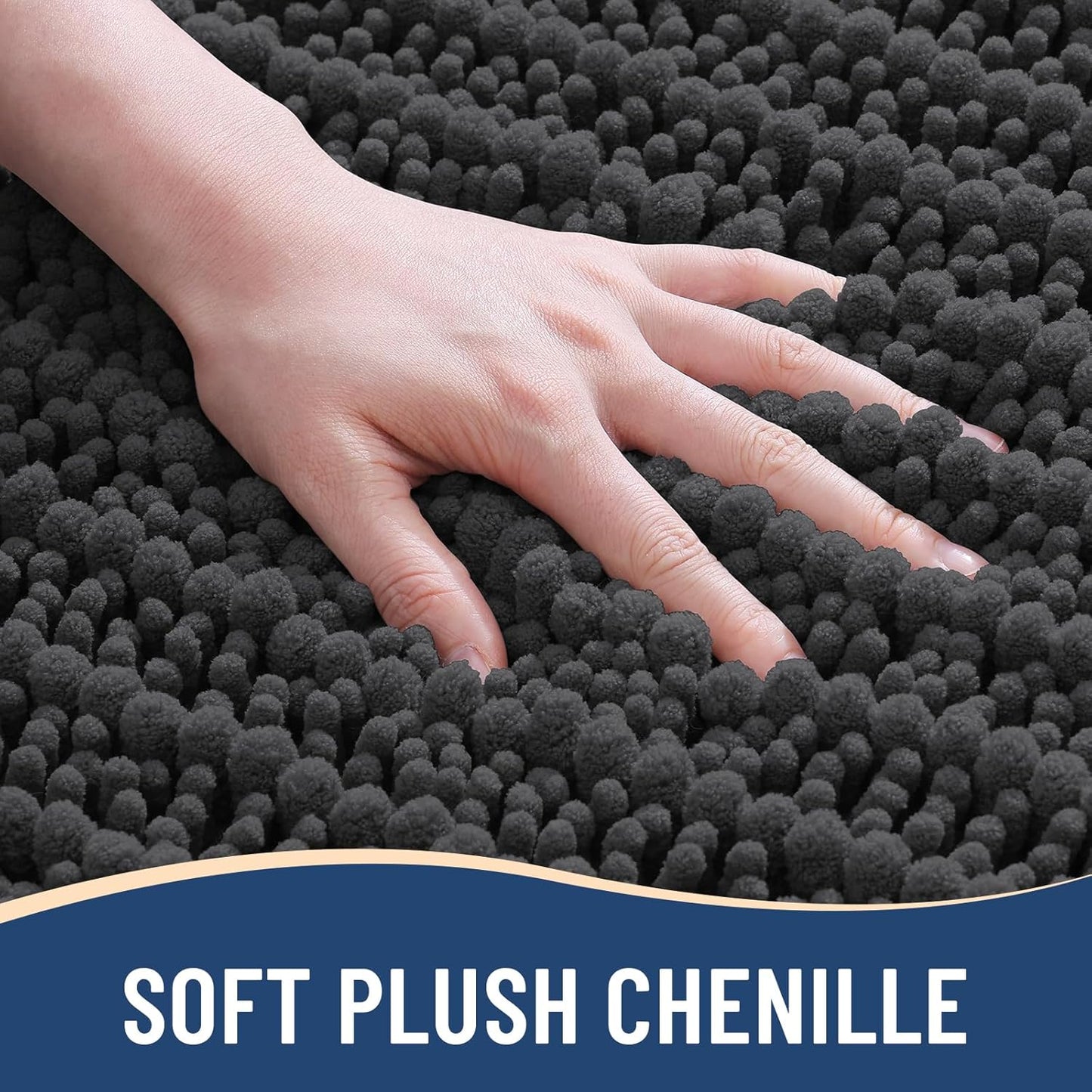 Arotive Luxury Chenille Bathroom Rug Mat, Extra Soft Thick Absorbent Shaggy Bath Rugs, Non-Slip Machine Wash Dry, Plush Bath Mats for Bathroom, Shower and Tub, 34x21, Dark Grey