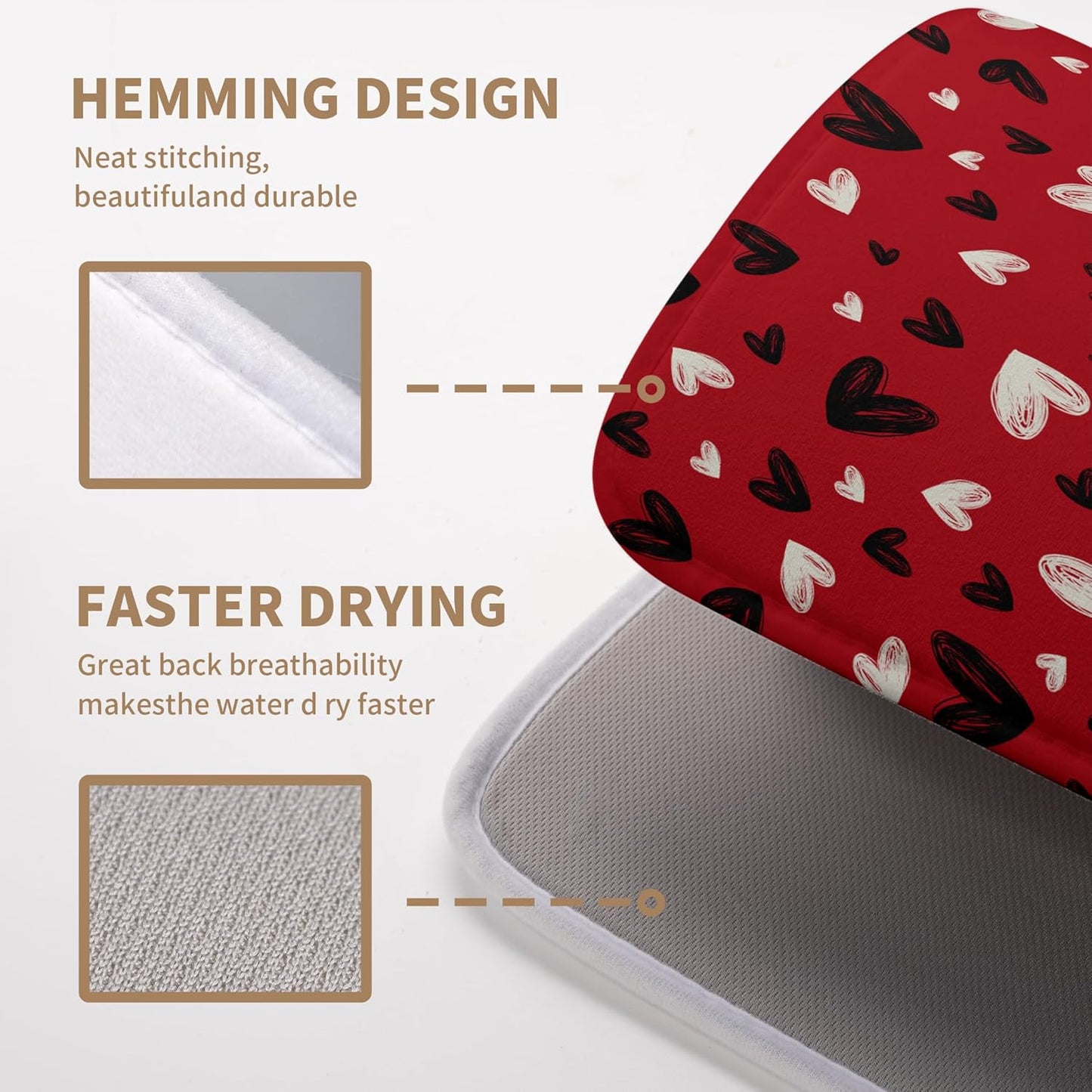 Valentines Day Dish Drying Mat Red Black Love Heart Valentine Kitchen Dish Drying Pad Absorbent Dish Dryer Mat for Kitchen Countertops Microfiber Dishes Drainer Pad Dish Drying Rack Mat (18x24 in)