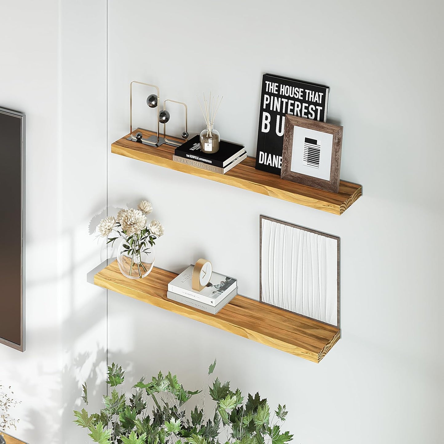 36'' Pine Wood Floating Shelves for Wall- Set of 2 - Rustic Wall Mounted Wooden Shelf for Stylish Home Décor (Natural, 36x6.5x1.25) - 2pcs