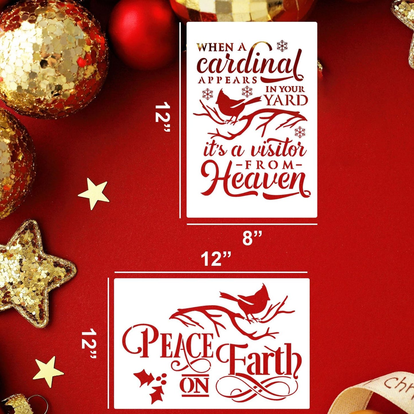 Christmas Stencils for Painting 12x8” Large Christmas Stencil Cardinal Believe Snowman Xmas Holiday Drawing Templates for Wood Shirts Door Mat Porch Hanger Decor(XMS Stencil 14-9p/12x8in)