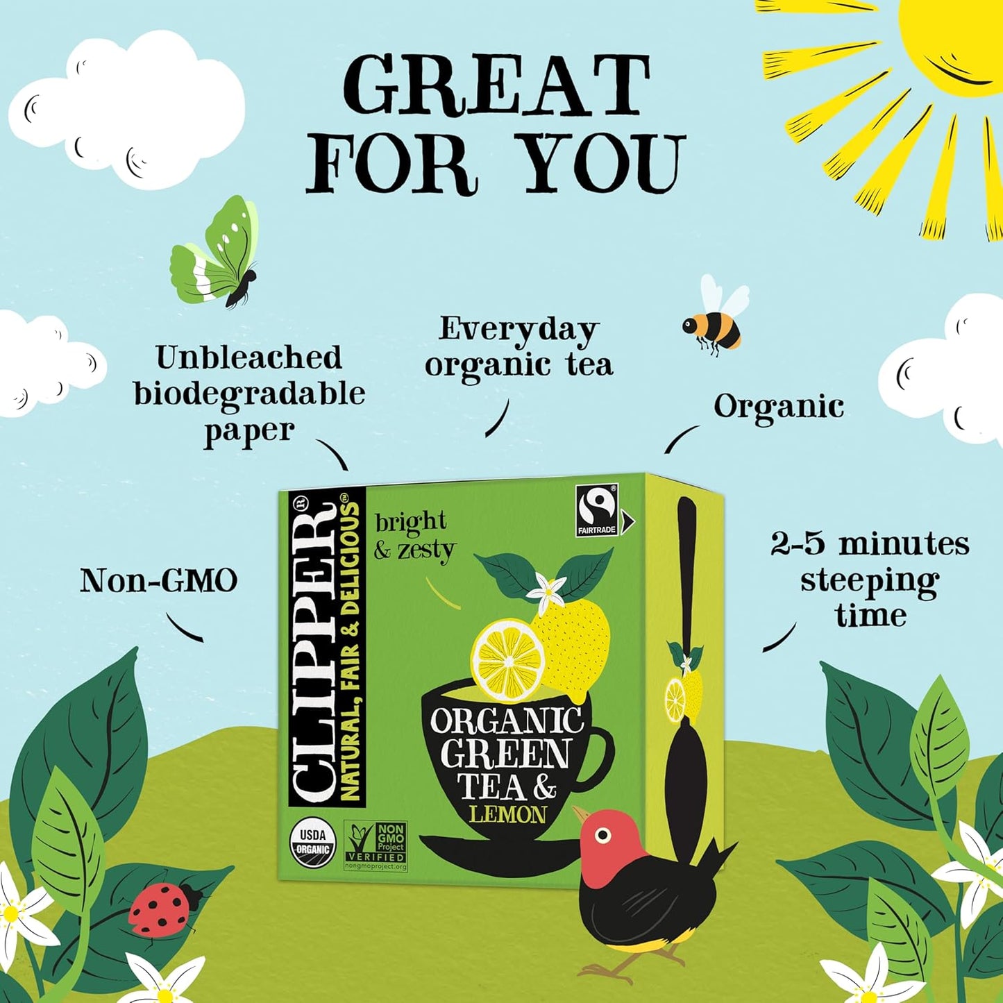 Clipper Tea Green Tea & Lemon Teabags – USDA Organic, Great Hot or Iced – Bright, Zippy, Natural, Fair & Delicious – 50 Tea Bags