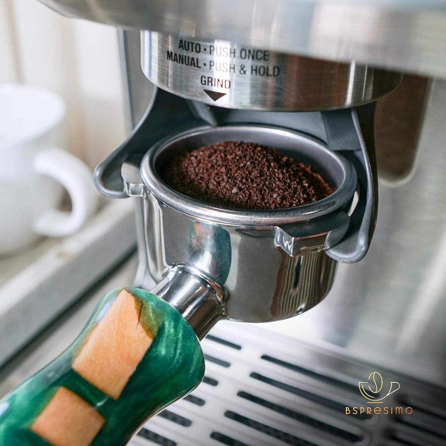 54mm Bottomless Portafilter Modern Handle – Includes Stainless Steel Naked Basket – Fits Breville Barista Express & 54mm Breville Espresso Machines - Espresso Machine Accessories – Green