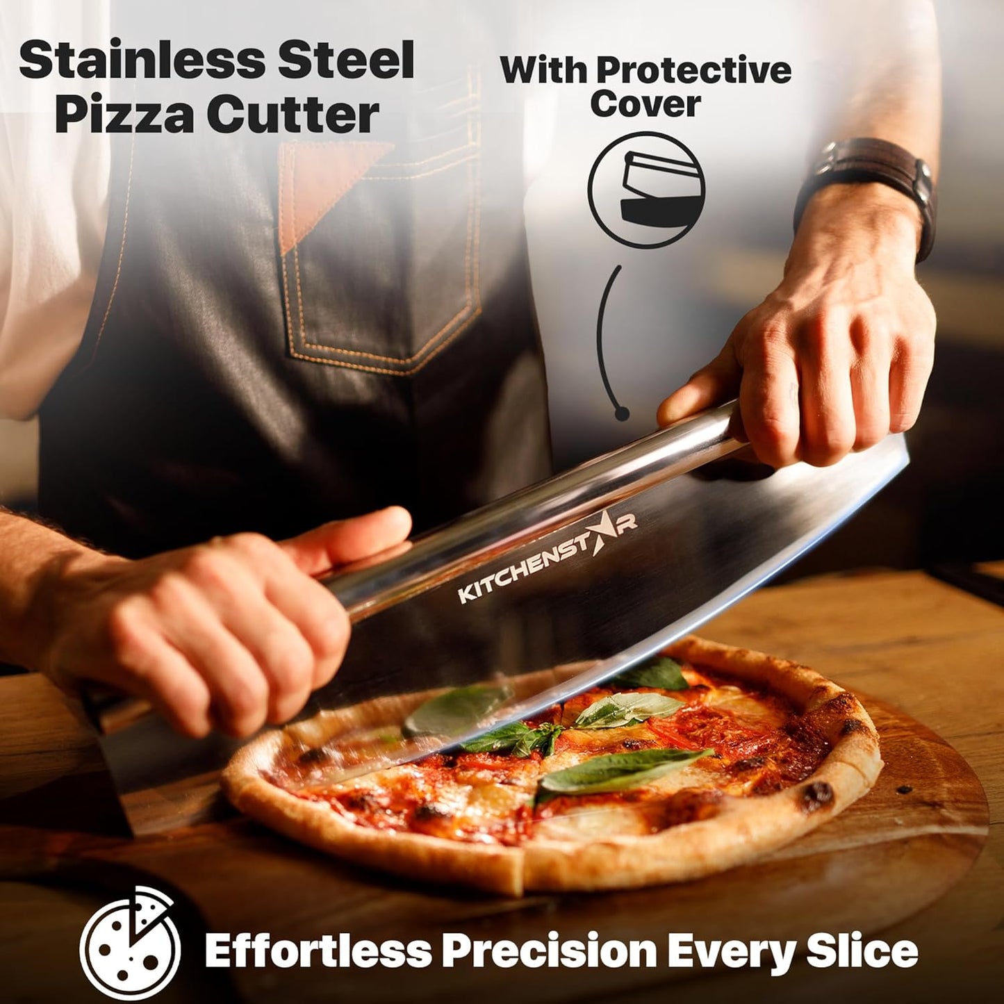 KitchenStar 16-inch Pizza Making Set, 4 Essential Tools - Pizza Stone + Stainless Steel Rack, Acacia Wood Pizza Peel, Pizza Cutter Rocker + Protective Cover, Metal Brush - Oven & Grill Accessories Kit