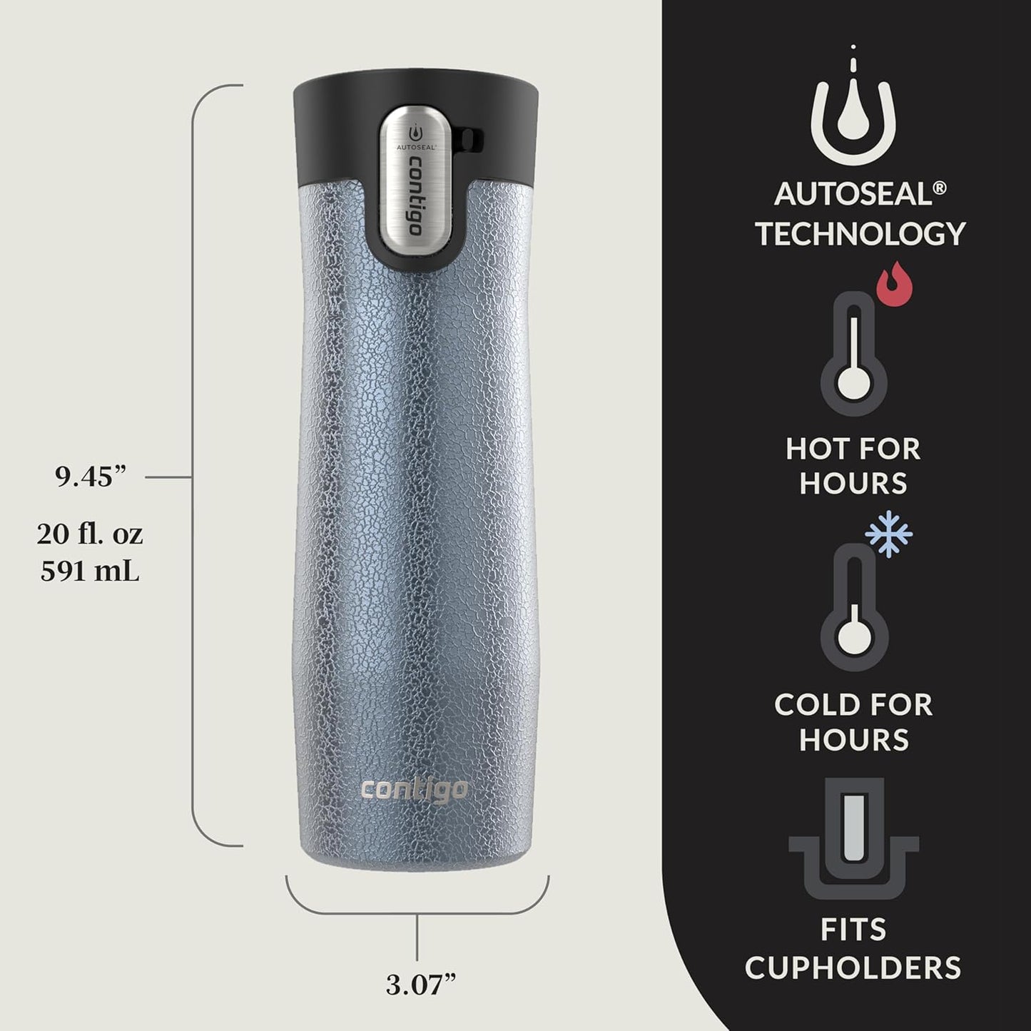 Contigo® AUTOSEAL® West Loop Vacuum-Insulated Stainless Steel Travel Mug with Easy-Clean Lid, 20 oz, 2 pack, Crystal Lakeside; Crystal Agave