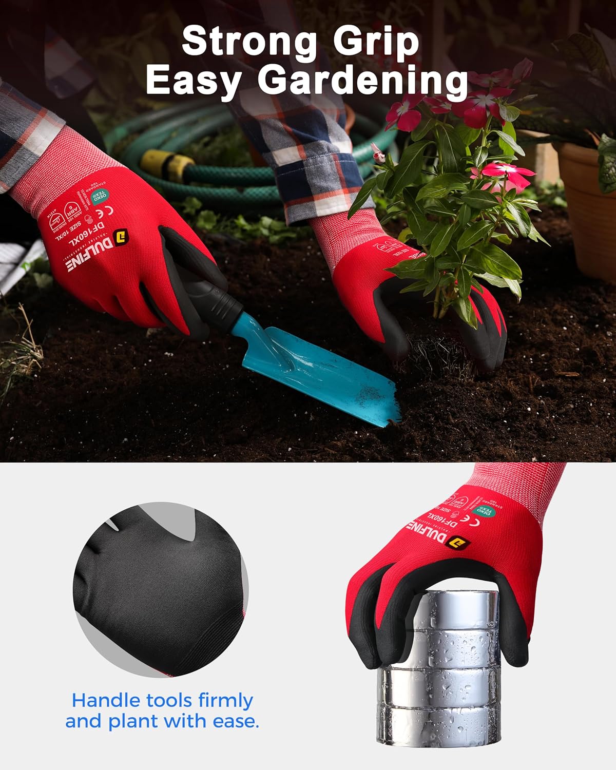 Safety Work Gloves MicroFoam Nitrile Coated-12 Pairs Pack,Red Seamless Knit Nylon Glove with Black Micro-Foam Nitrile Grip,Ideal for General Purpose,Automotive,Home Improvement,Painting(Extra Large)