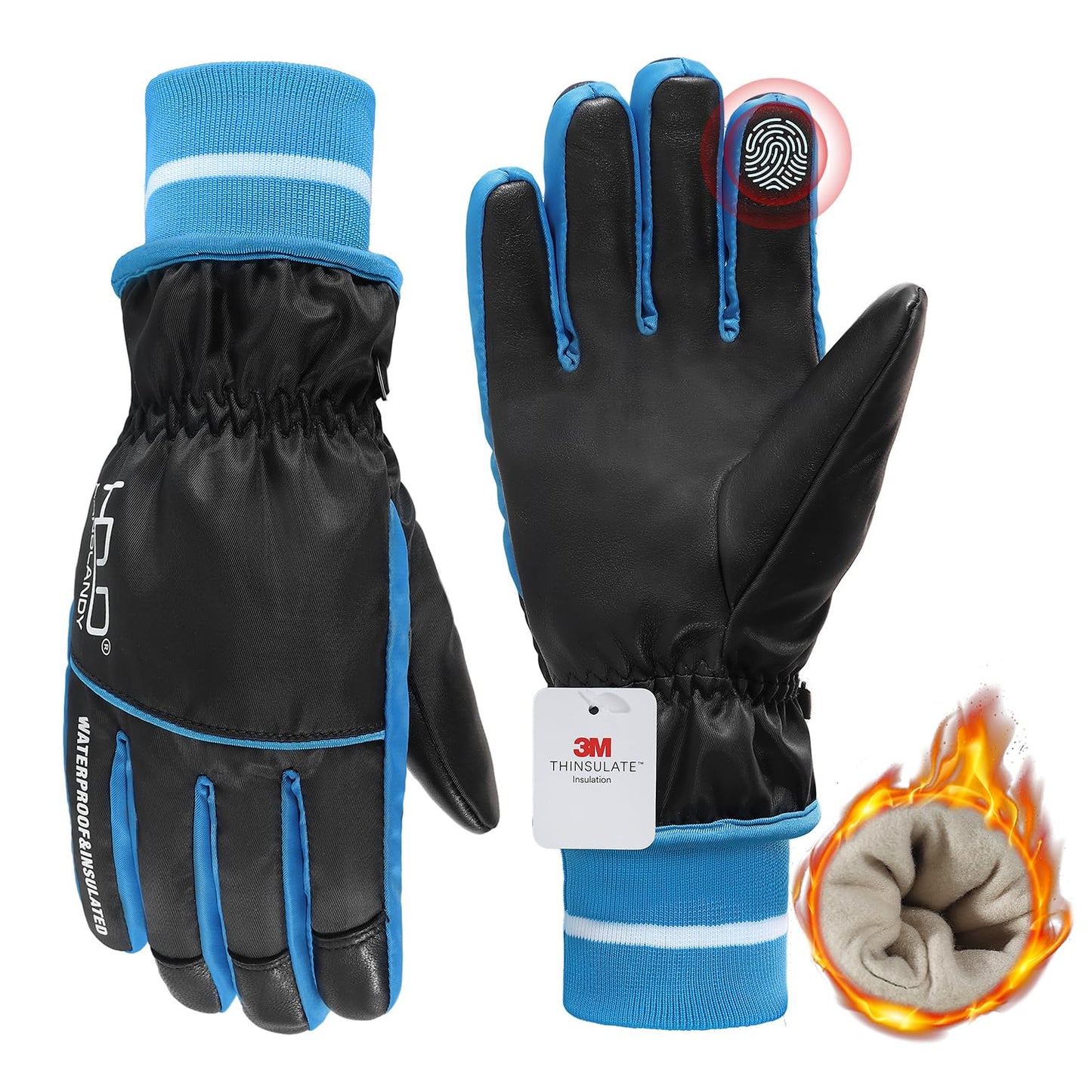HANDLANDY Insulated Work Gloves Waterproof for Men Women, 3M Thinsulate Ski Gloves Winter Cold Weather Work Gloves Touchscreen (Large, Black)