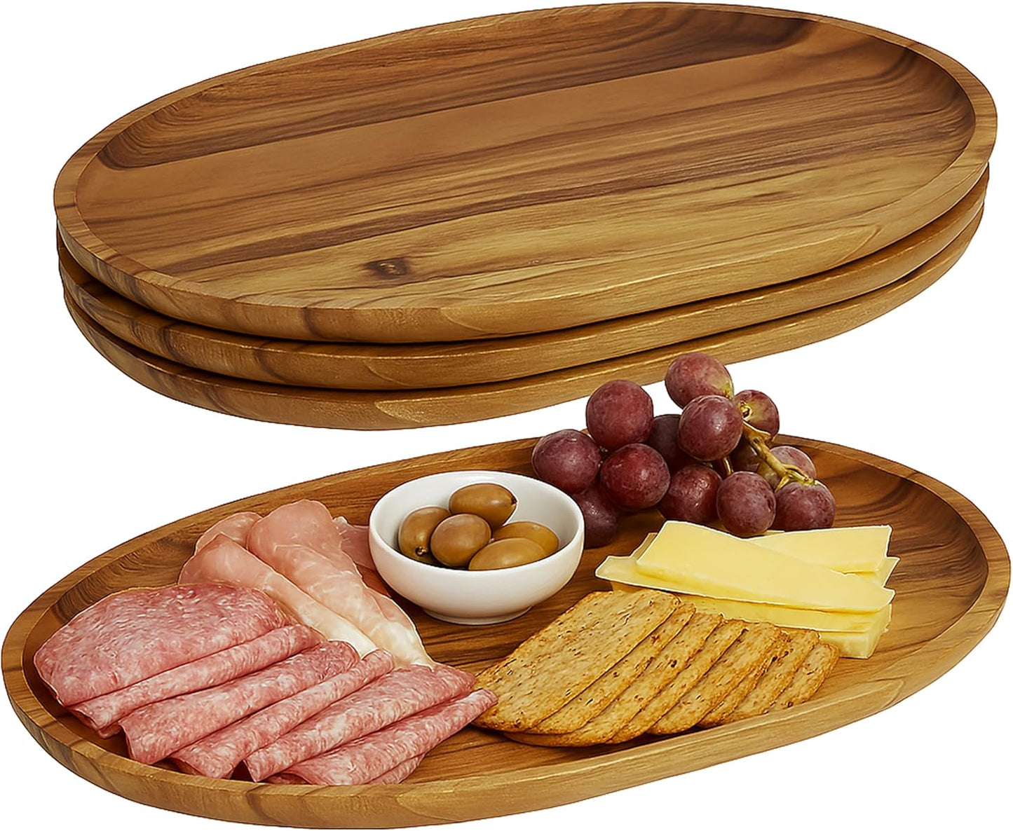 Woodard & Charles Acaica Wood Large Oval Serving Tray, Set of 4, 10" W x 15" L