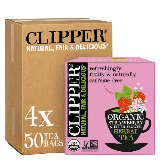 Clipper Tea Strawberry & Elderflower Herbal Tea – Caffeine Free, USDA Organic, Great Hot or Iced – Refreshingly Fruity, Natural, Fair & Delicious – 200 Tea Bags