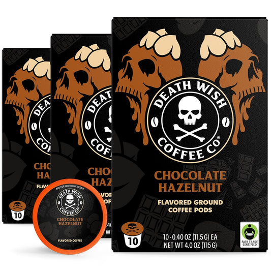Death Wish Coffee - Single Serve Pods - Dark Roast Coffee Pods - Made with USDA Certified Organic (Chocolate Hazelnut, 30 Count)