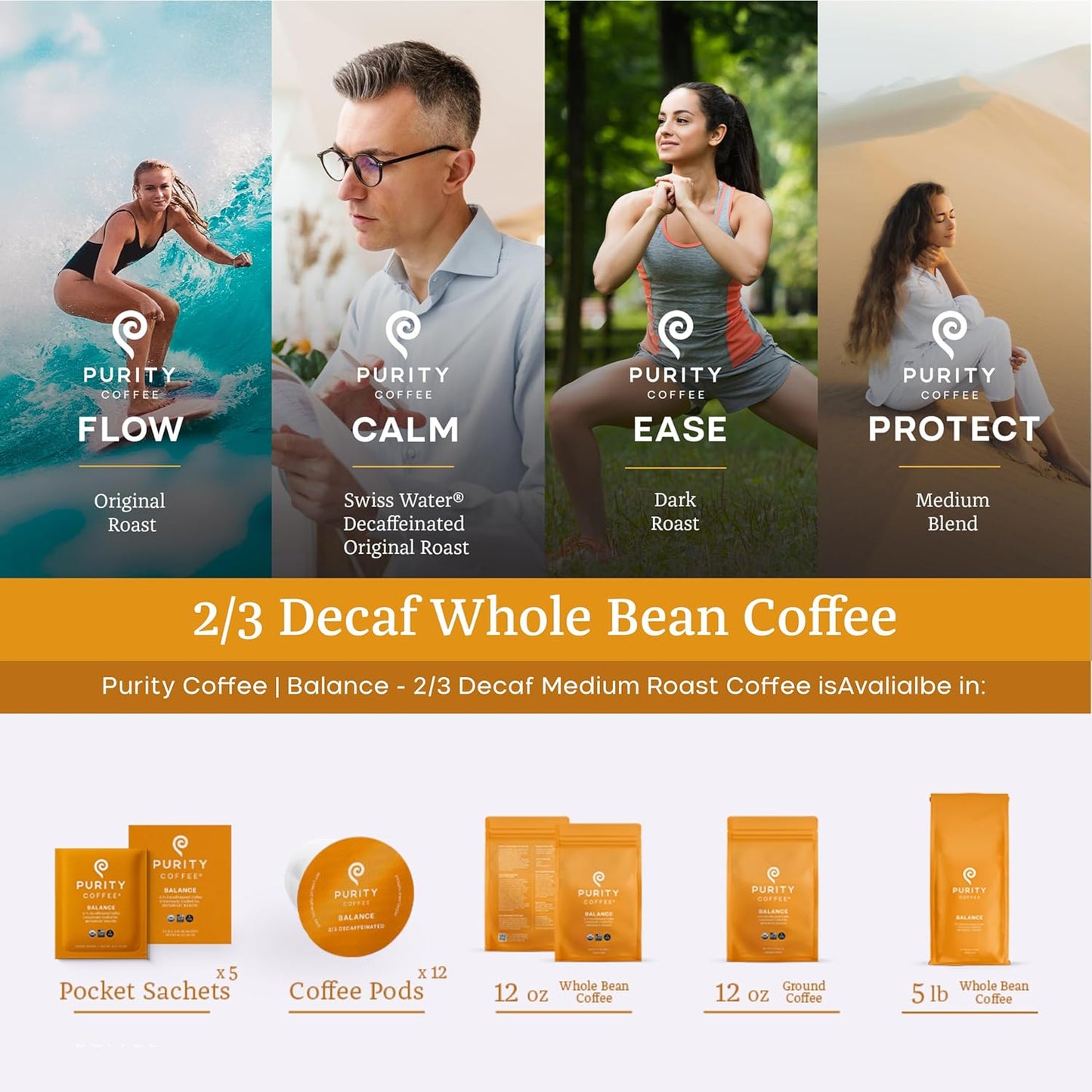 Purity Coffee BALANCE 2/3 Decaf Medium Roast Ground Coffee (12oz Bag) - Specialty-Grade Mountain Water Processed Decaf + Regular Arabica Blend- USDA Certified Organic Decaffeinated - Third Party Tested for Mold, Mycotoxins, Pesticide Residue