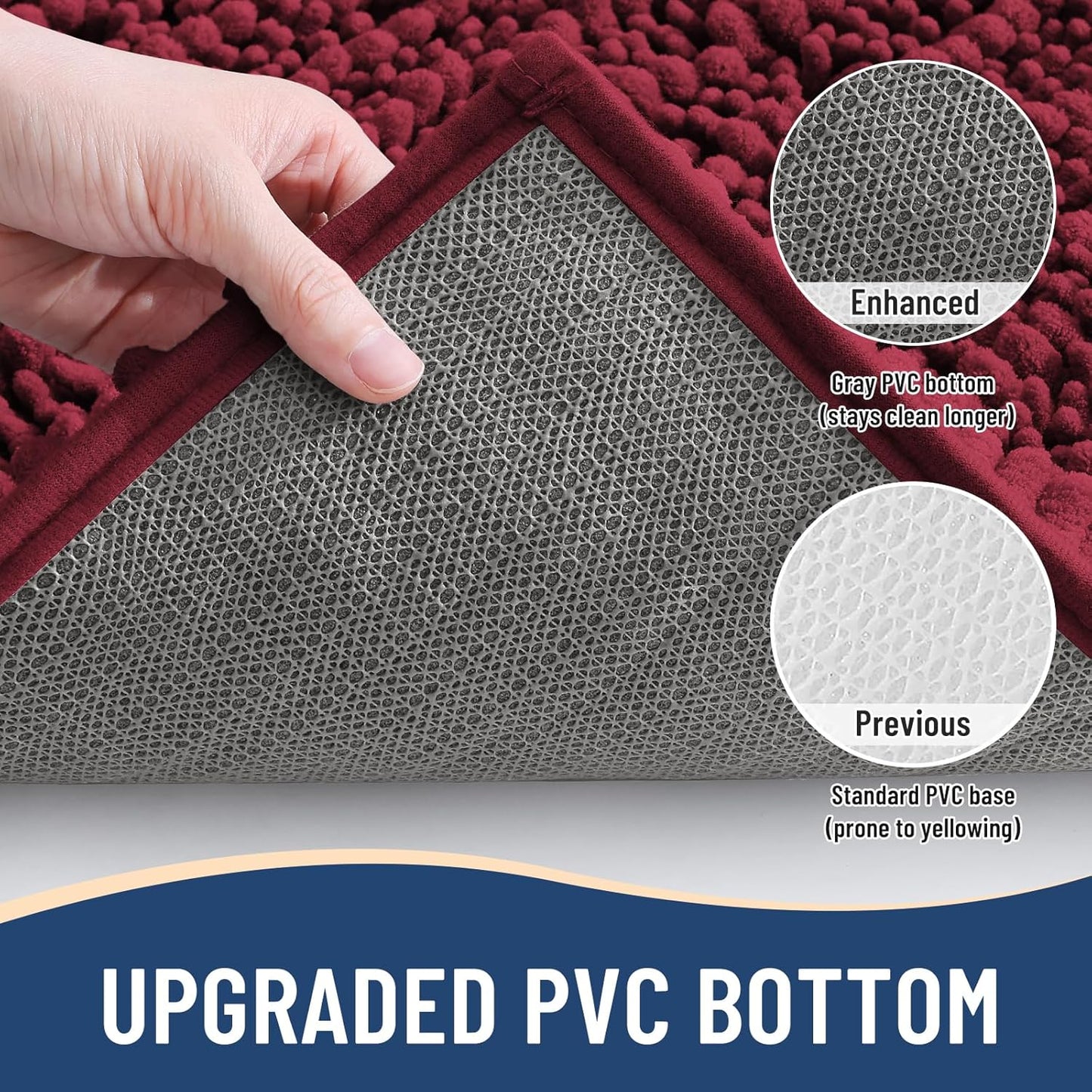 Arotive Luxury Chenille Bathroom Rug Mat, Extra Soft Thick Absorbent Shaggy Bath Rugs, Non-Slip Machine Wash Dry, Plush Bath Mats for Bathroom, Shower and Tub, 40x32, Burgundy