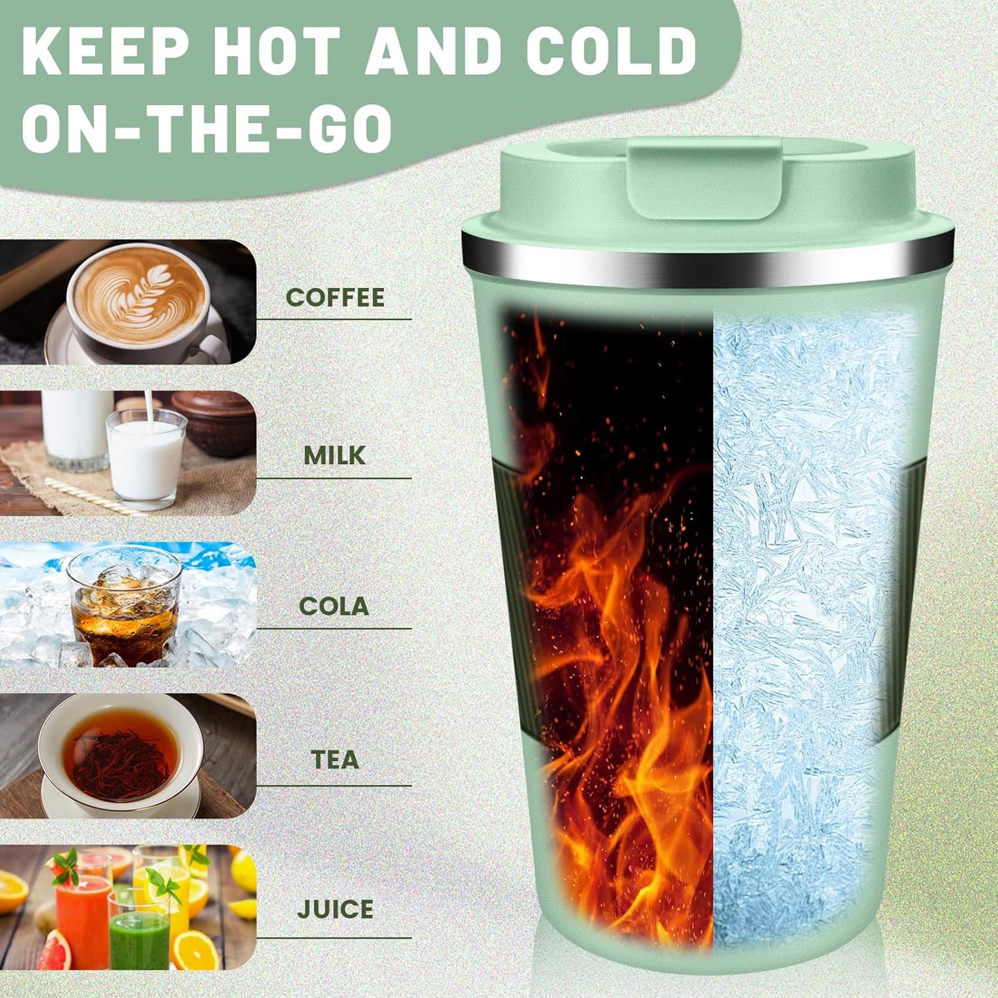 Insulated Coffee Tumblers with Flip Lid 12oz / 17oz, Stainless Steel Travel Coffee Mug Leak Proof, Vacuum Insulated Coffee Mug Reusable Cup, Keeps Cold and Hot for Coffee Tea