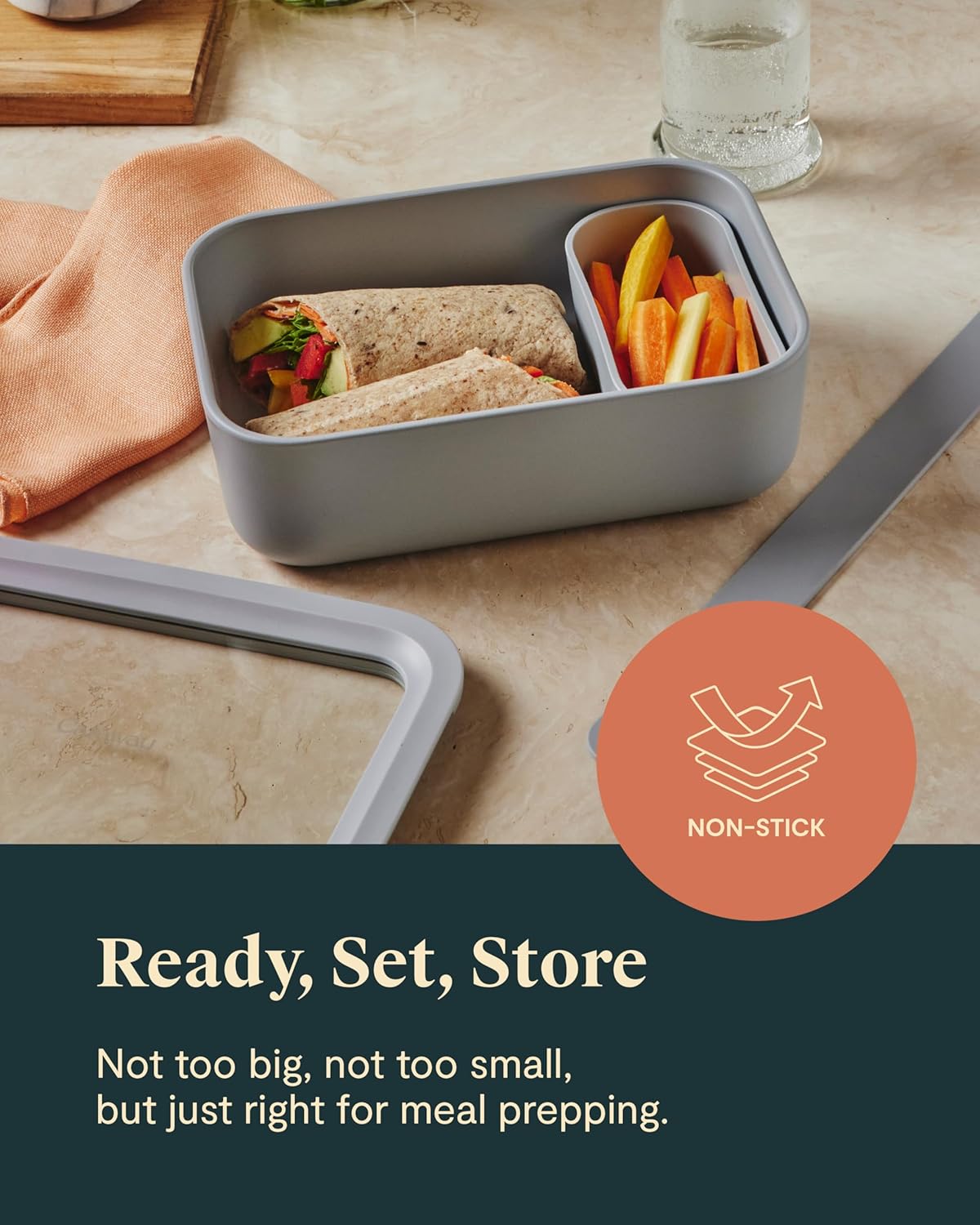 Caraway Glass Food Storage - 6.6 Cup Glass Container - Ceramic Coated Food Container - Non Toxic, Non Stick Lunch Box Container with Glass Lids - Dishwasher, Oven, & Microwave Safe - Navy