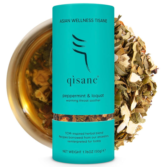 qìsane Organic Peppermint Tea Bags with Loquat Leaves - Whole Organic Peppermint Leaves, Loquat, Ginger & Balloon Flower Roots - Herbal Tea for Cough Support & Easy Breathing - 10 sachets (~30 cups)