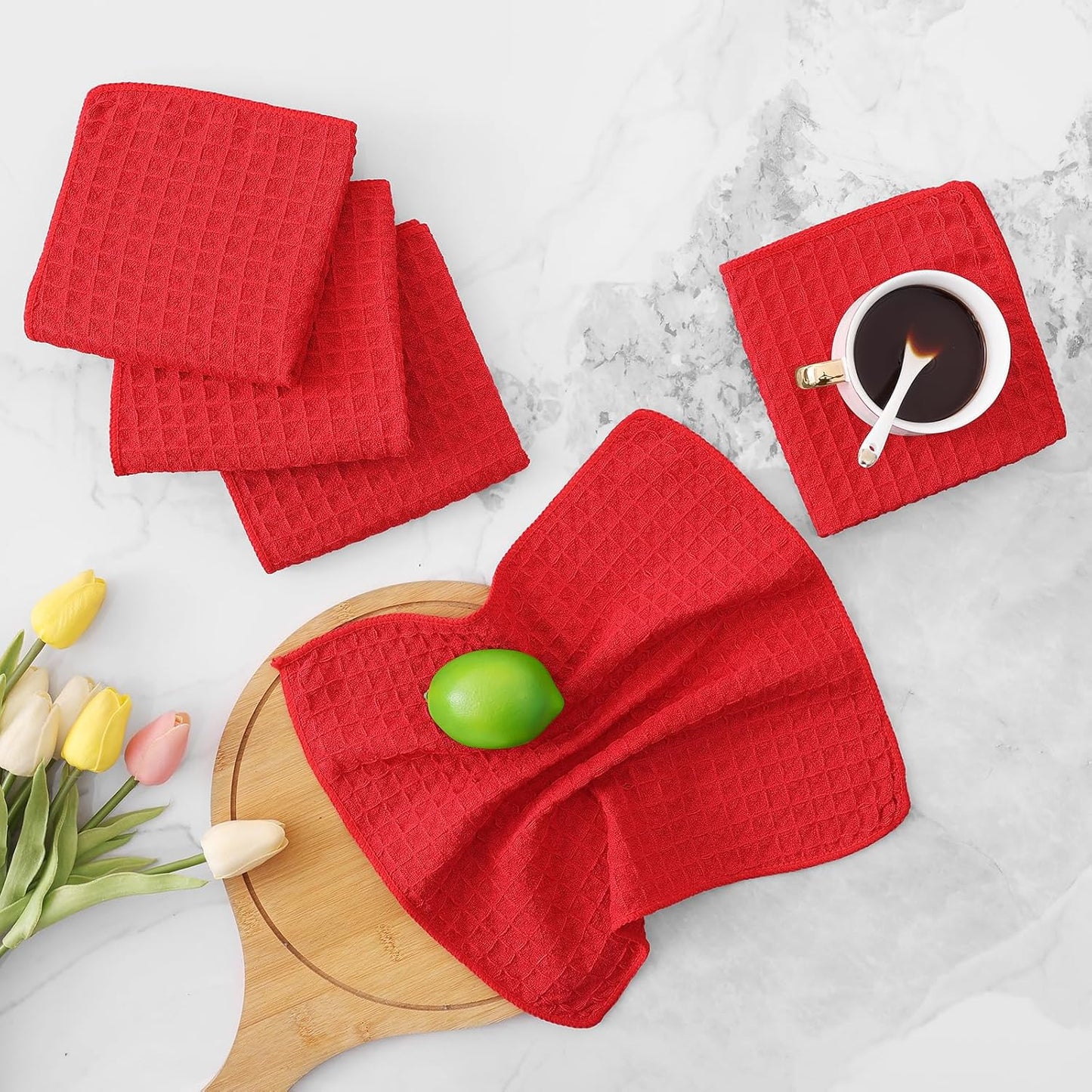 Homaxy Microfiber Waffle Weave Kitchen Dish Cloths, 12 x 12 Inch Ultra Absorbent and Solid Color Dish Towels for Kitchen Fast Drying Dishcloth for Washing Dishes, 8 Pack, Red