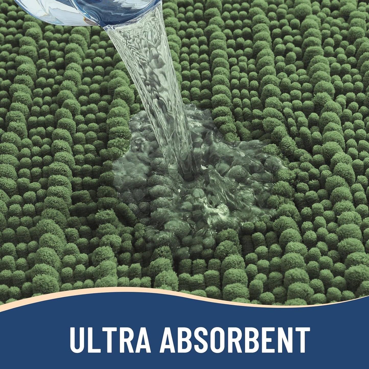 Arotive Luxury Chenille Bathroom Rug Mat, Extra Soft Thick Absorbent Shaggy Bath Rugs, Non-Slip Machine Wash Dry, Plush Bath Mats for Bathroom, Shower and Tub, 47x24, Olive Green