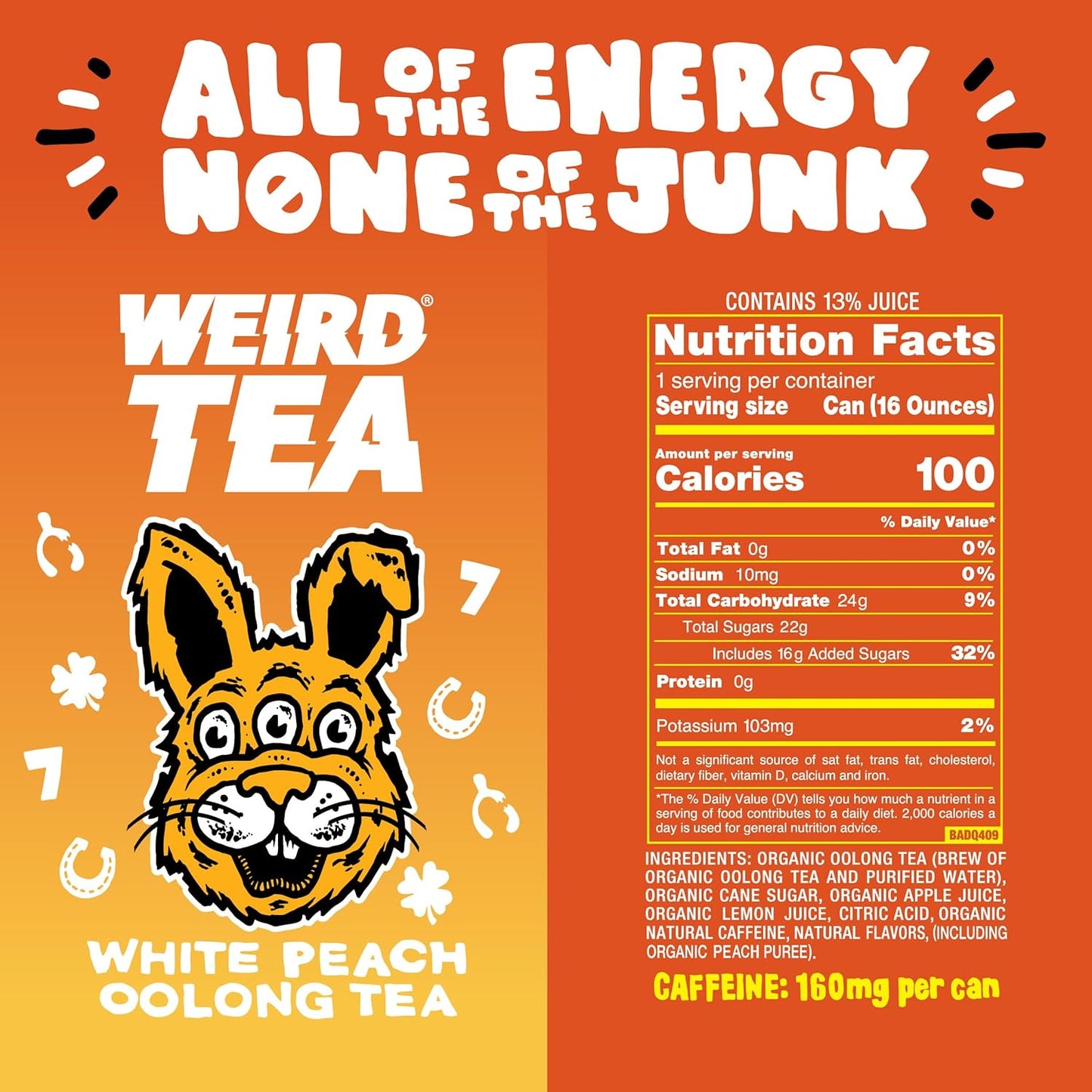 Drink Weird Organic White Peach Oolong Tea – 16oz Cans, 160mg Organic Caffeine, Pack of 12 – A Refreshing Energy Drink Alternative