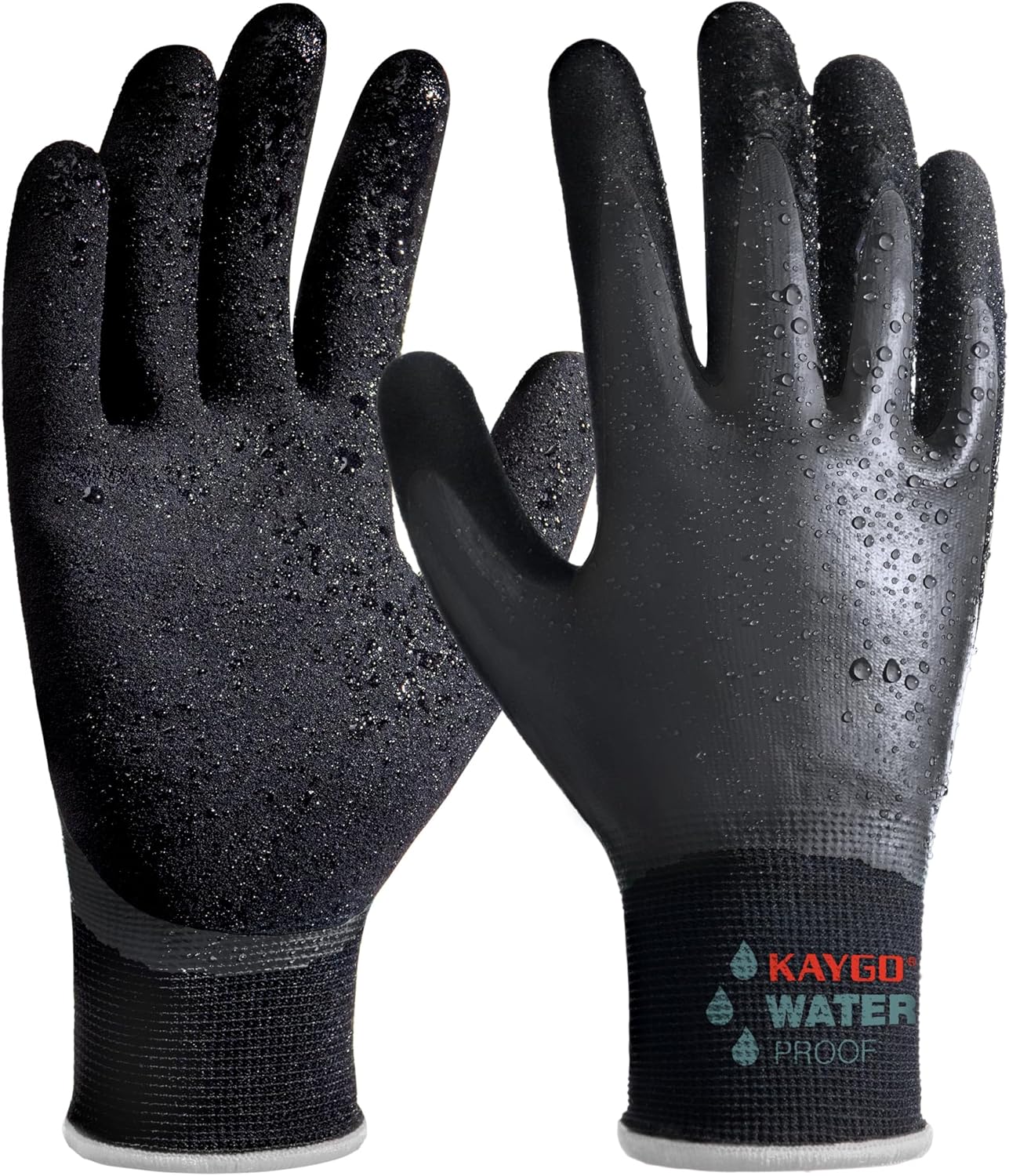 KAYGO Waterproof Work Gloves for Men and Women, Rubber Coated Non-slip Working Gloves for Garden, Outdoor Construction,KG150,Black,XL