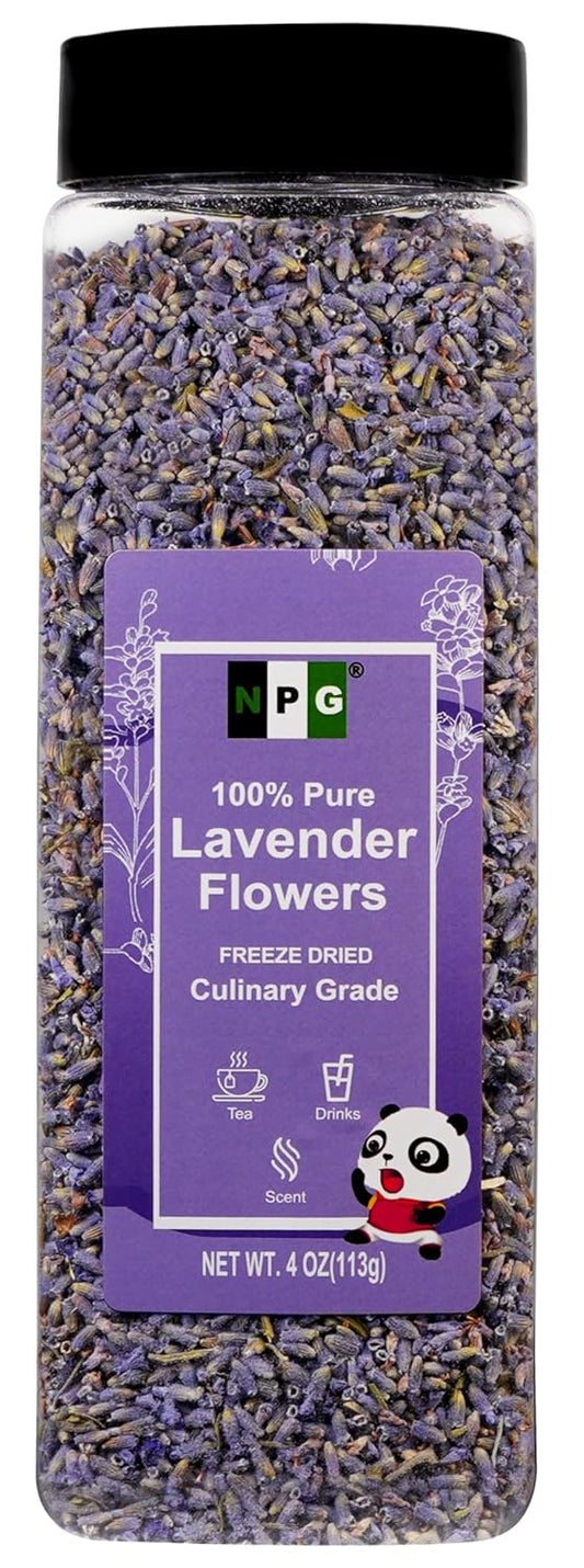 NPG Freeze Dried Lavender Flowers 4 Oz, Culinary Grade Lavender Buds for Tea, Baking, DIY Soap, Candle Making, Potpourri, Natural Fragrance Sachets, All-Natural, Non-GMO, Gluten-Free