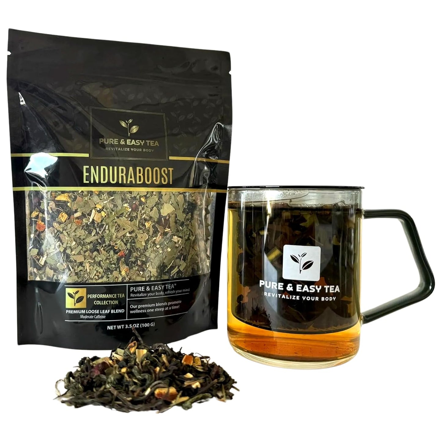 Pure And Easy Tea, EnduraBoost, Natural Energy & Endurance Tea, Caffeinated Loose Leaf Blend with Performance Herbs, Supports Stamina, Focus & Athletic Performance, 30-Day Supply, 100g/3.5oz