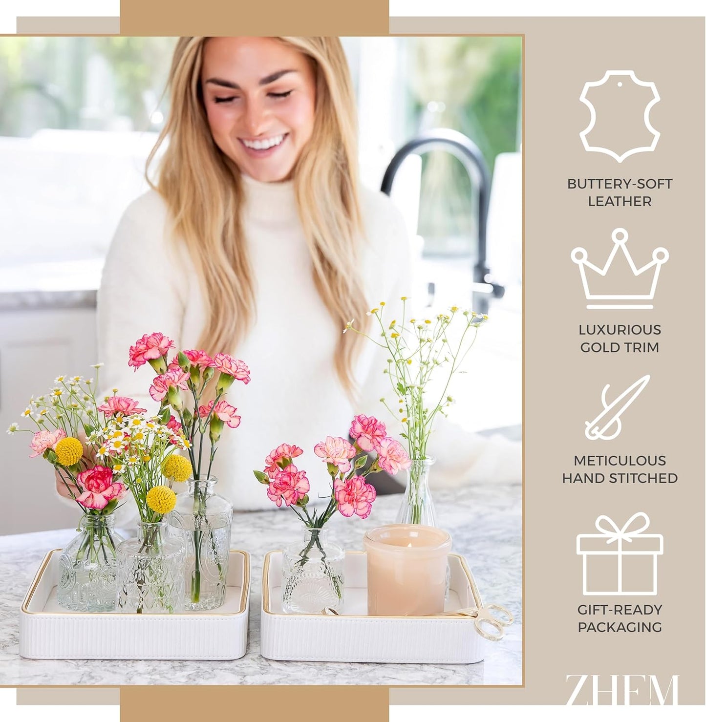 Small Night Stand Organizer Nightstand Tray Bedside Table Organizer Women| Dresser Trays for Bedroom Leather Valet Trinket Tray Catch All| Purse Bowl for Women| Desk Trays